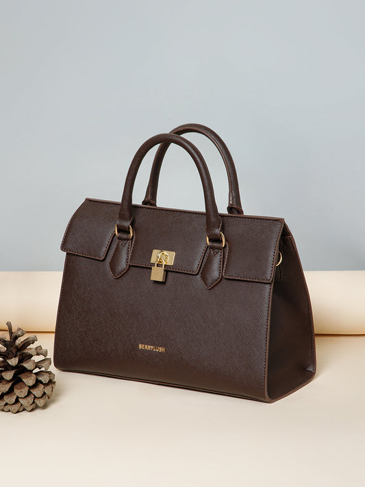 Berrylush Women Brown Solid Two Handle Smart Casual Regular Shoulder Bag