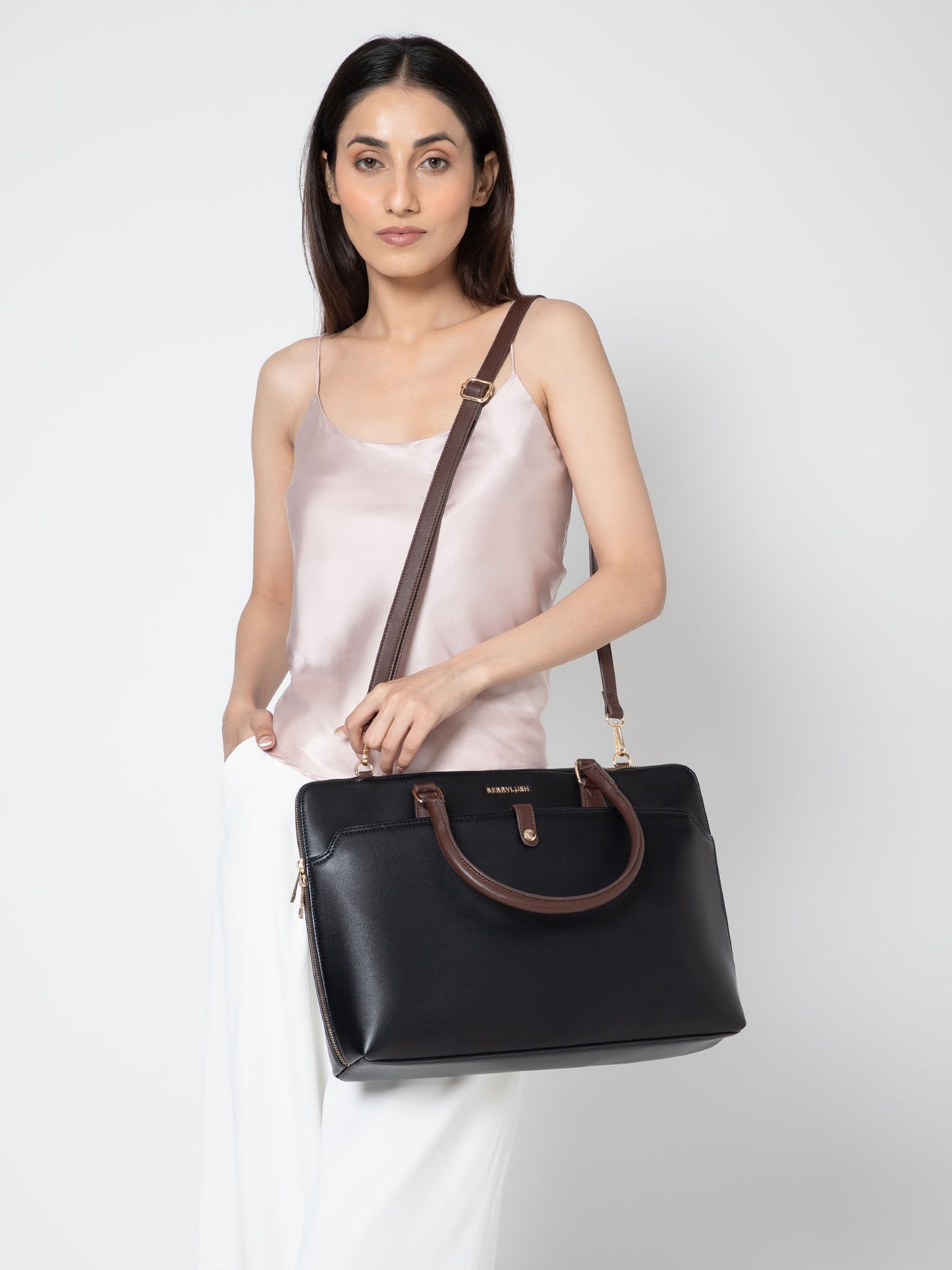 Berrylush Women Black Solid Two Handle Casual Laptop Bag