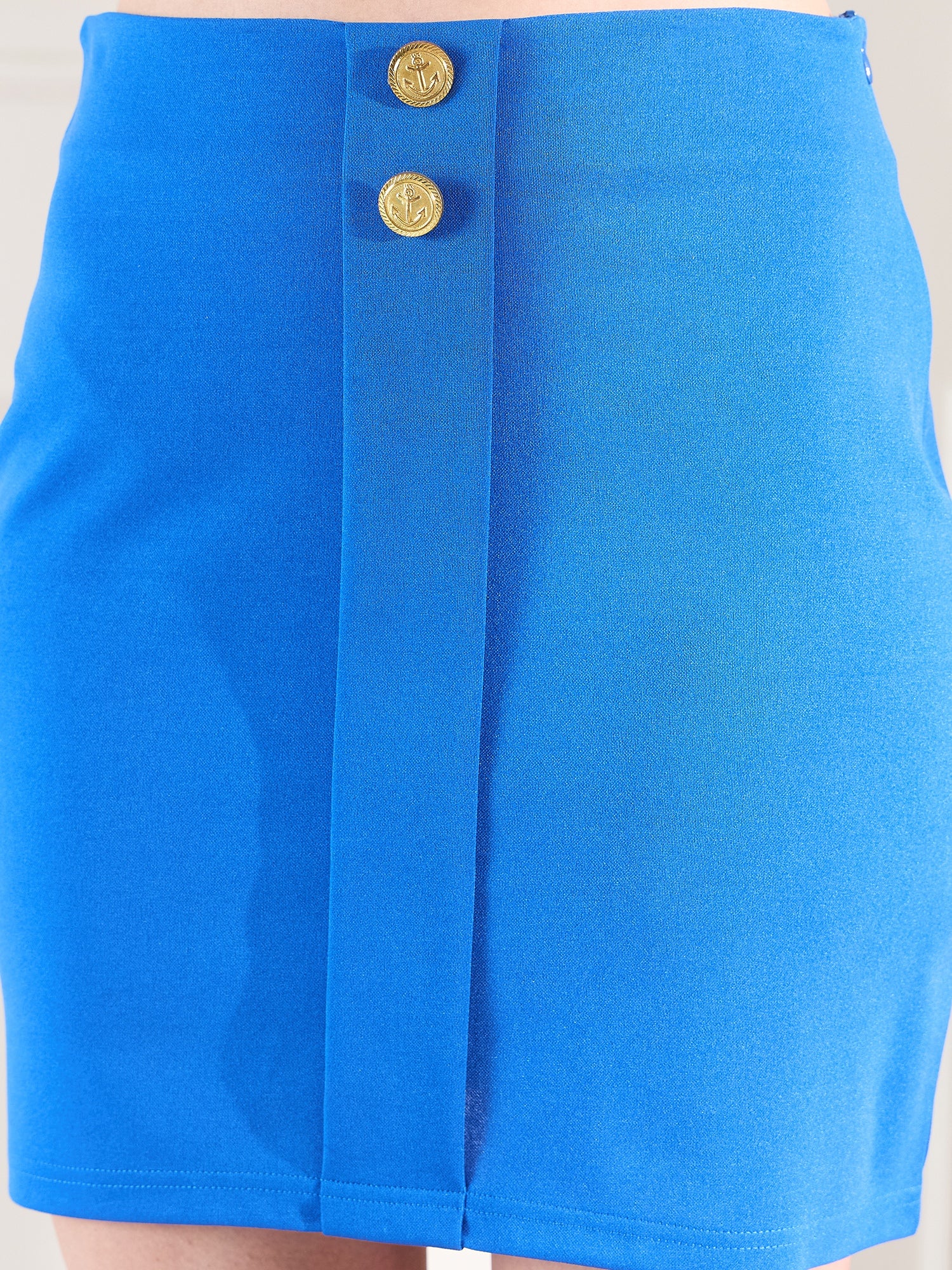 Berrylush BIZwear Women Blue Solid Blazer & High Waist Skirt