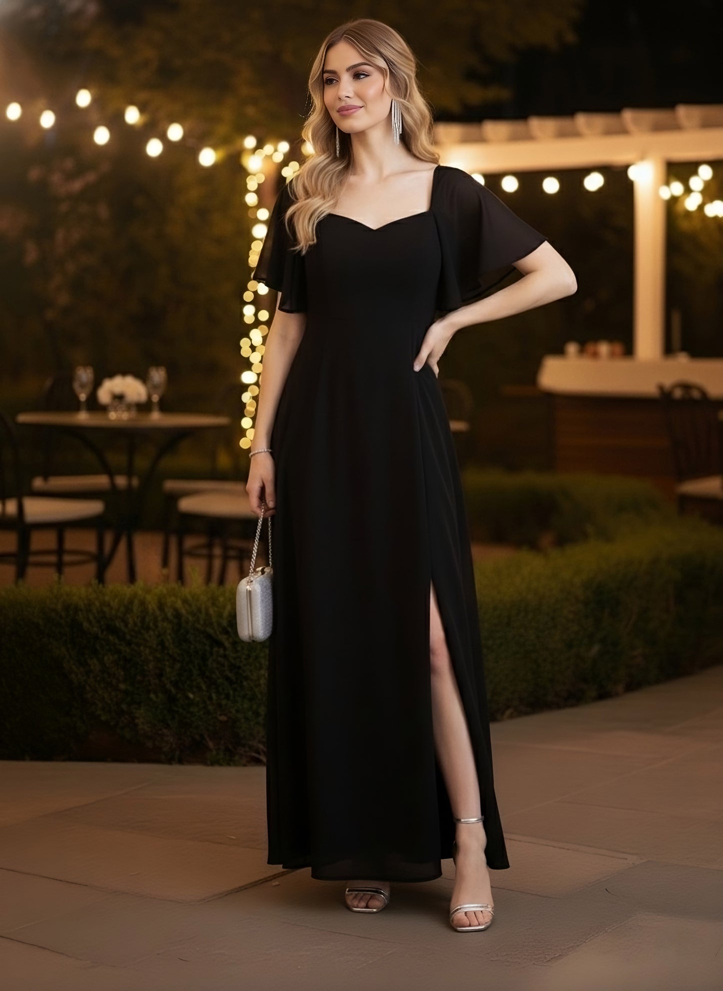 Berrylush Women Black Solid Sweetheart Neck A-Line Maxi Dress