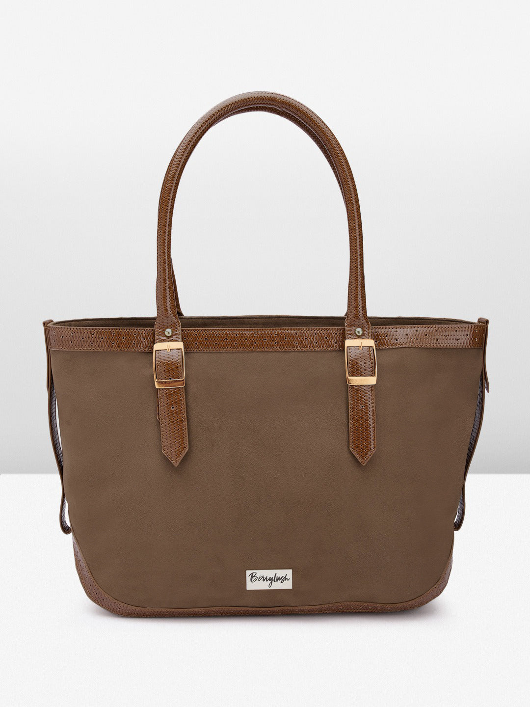 Berrylush Women Solid Brown PU Two Handles Shopper Regular Tote Bag