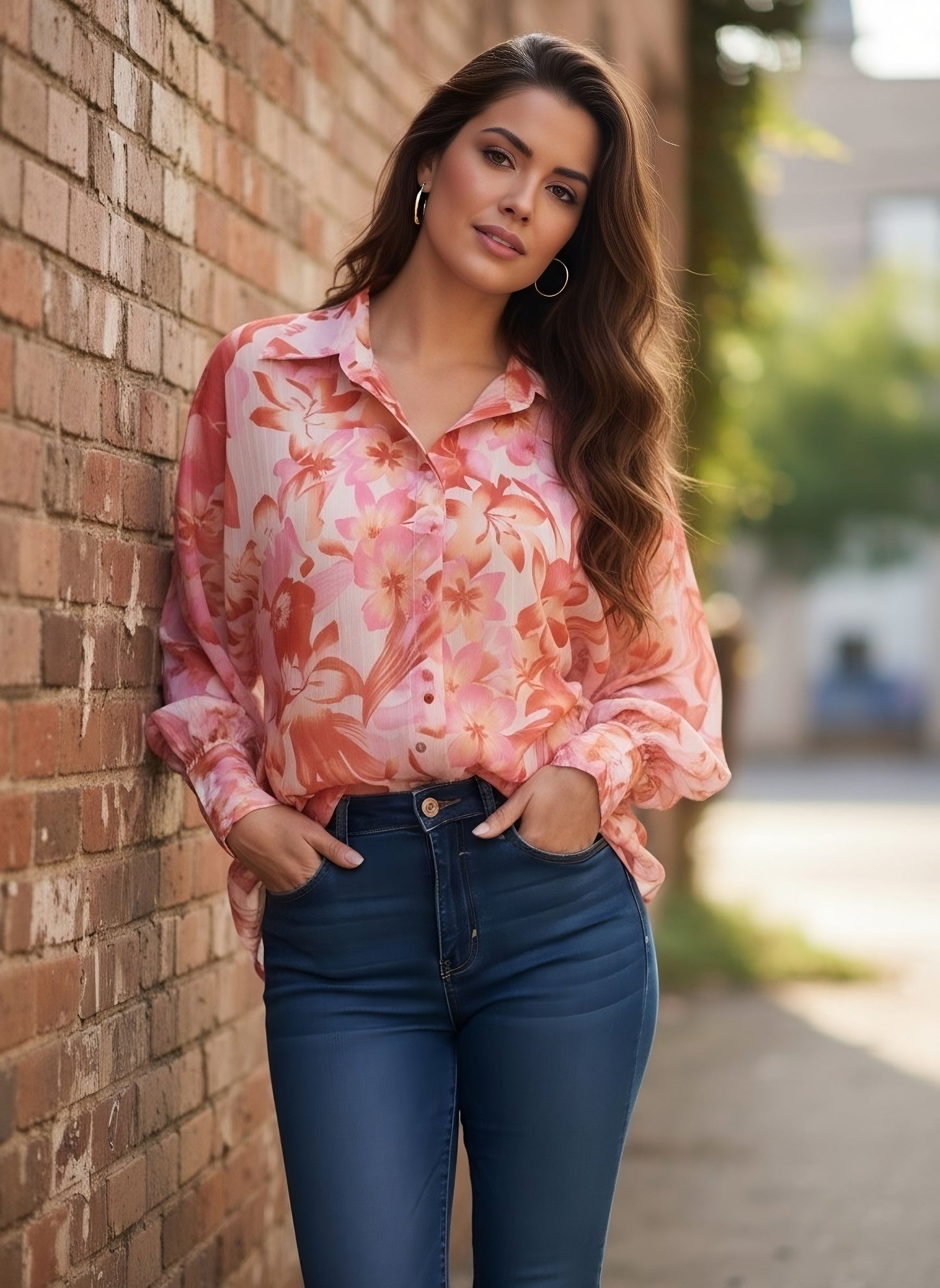 Berrylush Women Pink Floral Print Spread Collar Long Sleeves Casual Regular Shirt