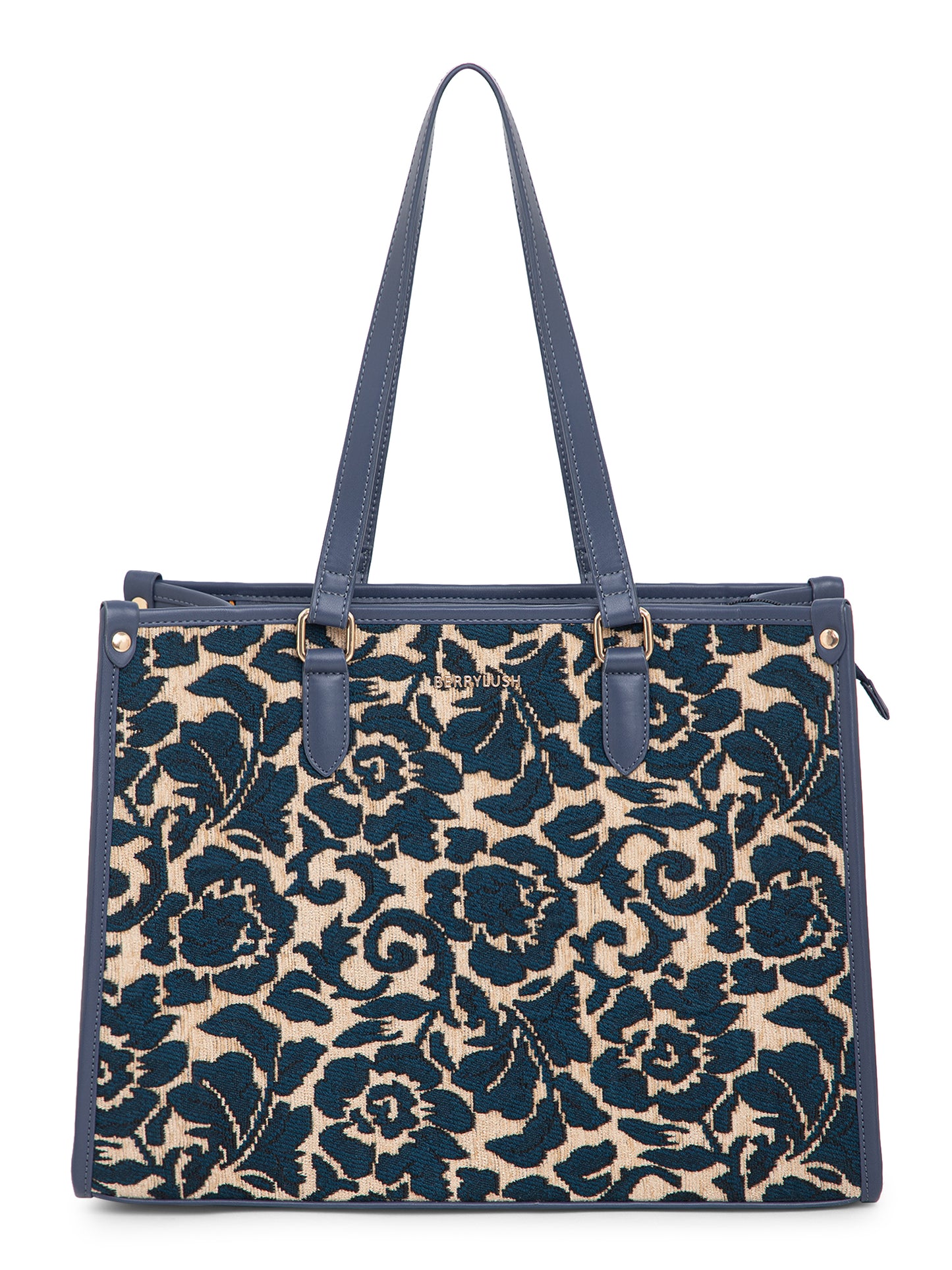 Berrylush Women Blue Floral Print Two Handles Casual Shoulder Bag