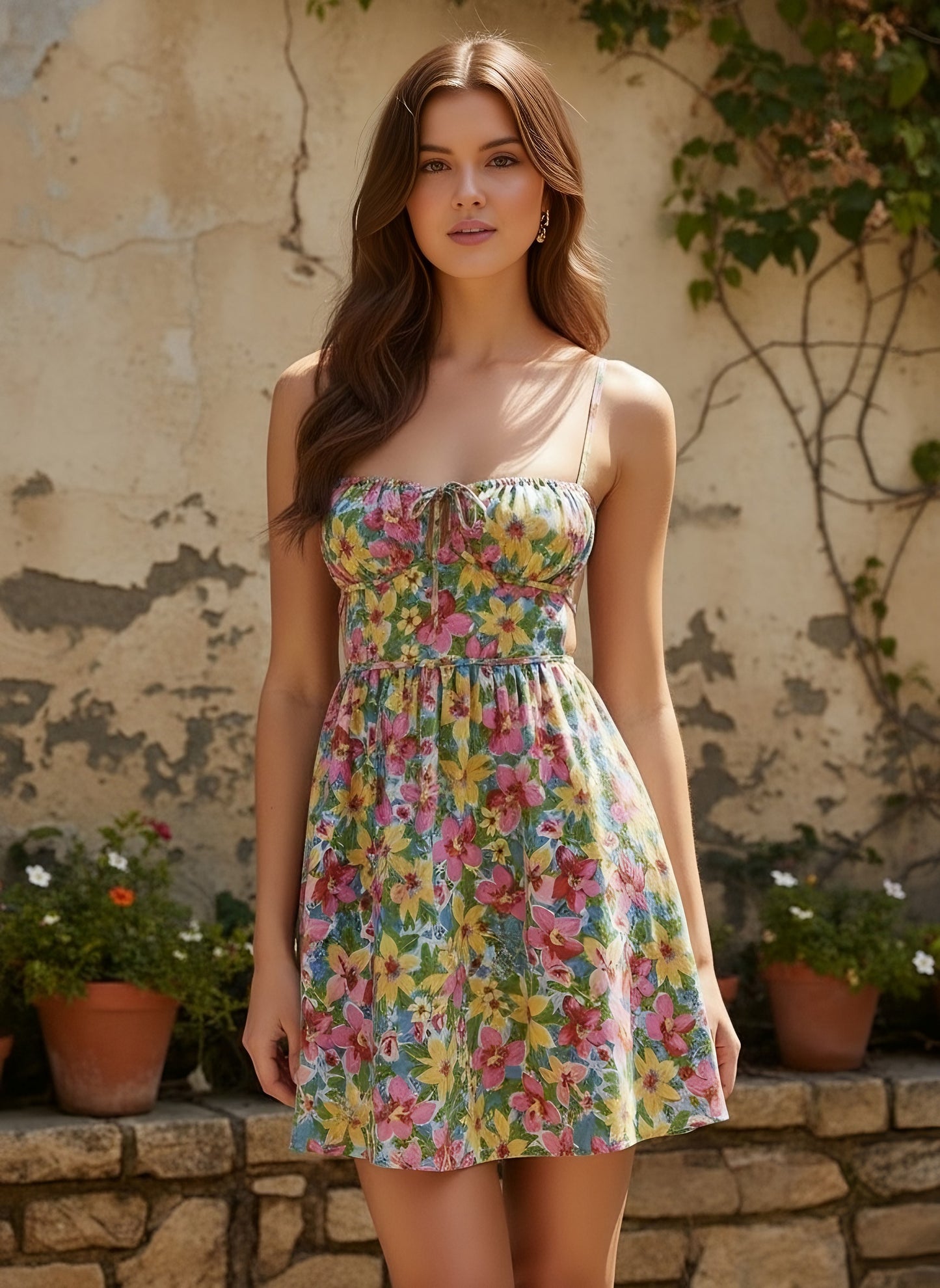 Berrylush Women Multi Color Floral Printed Shoulder Straps Fit & Flare Mini Dress