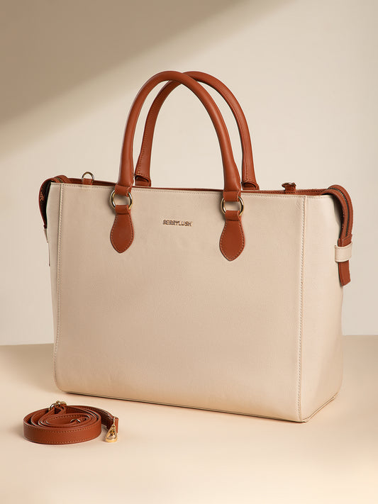 Berrylush Women Beige Solid Two Handles Smart Casual Laptop Bag