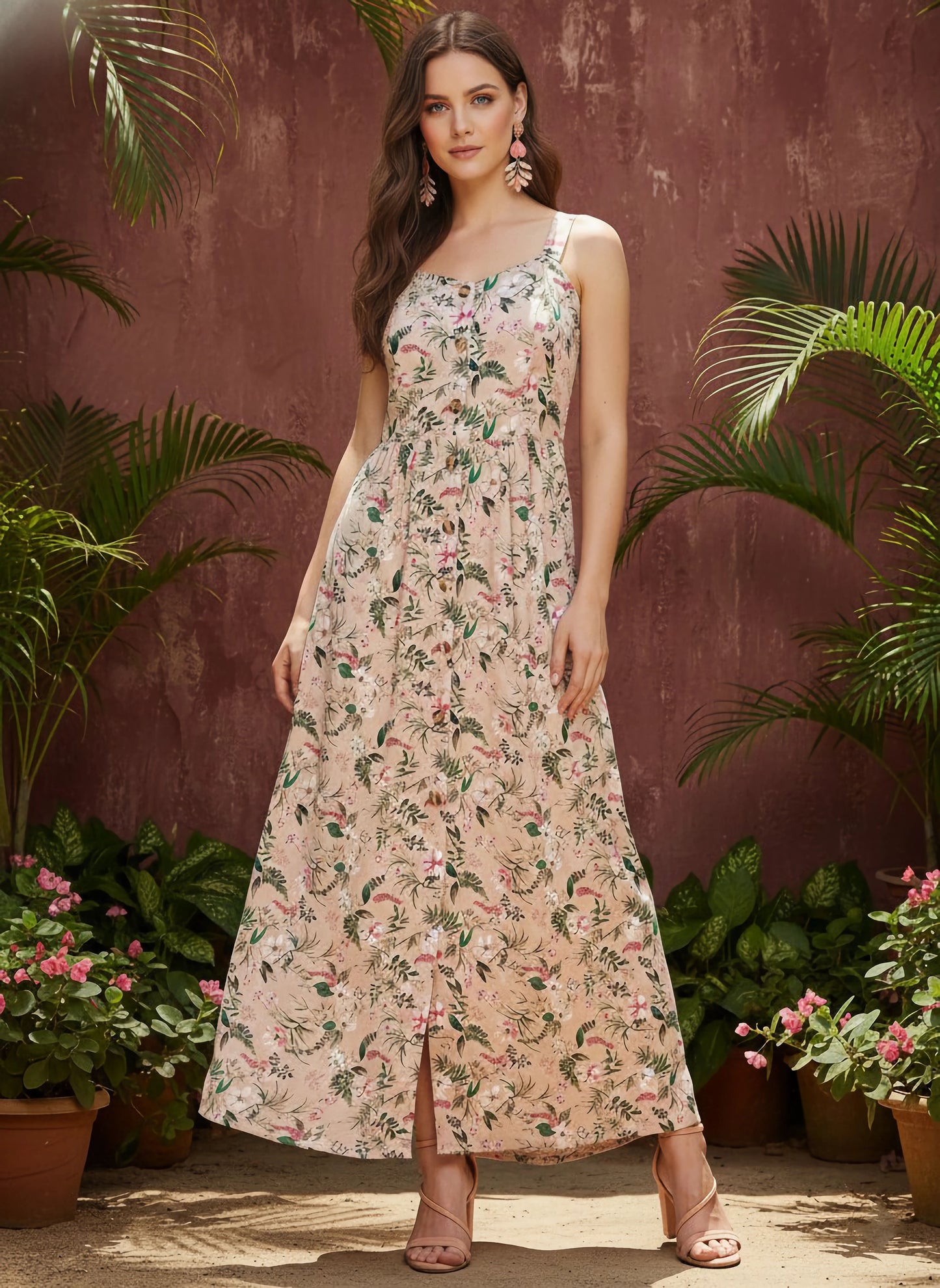 Berrylush Women Multi-Colour Floral Sweetheart Neck Maxi Dress