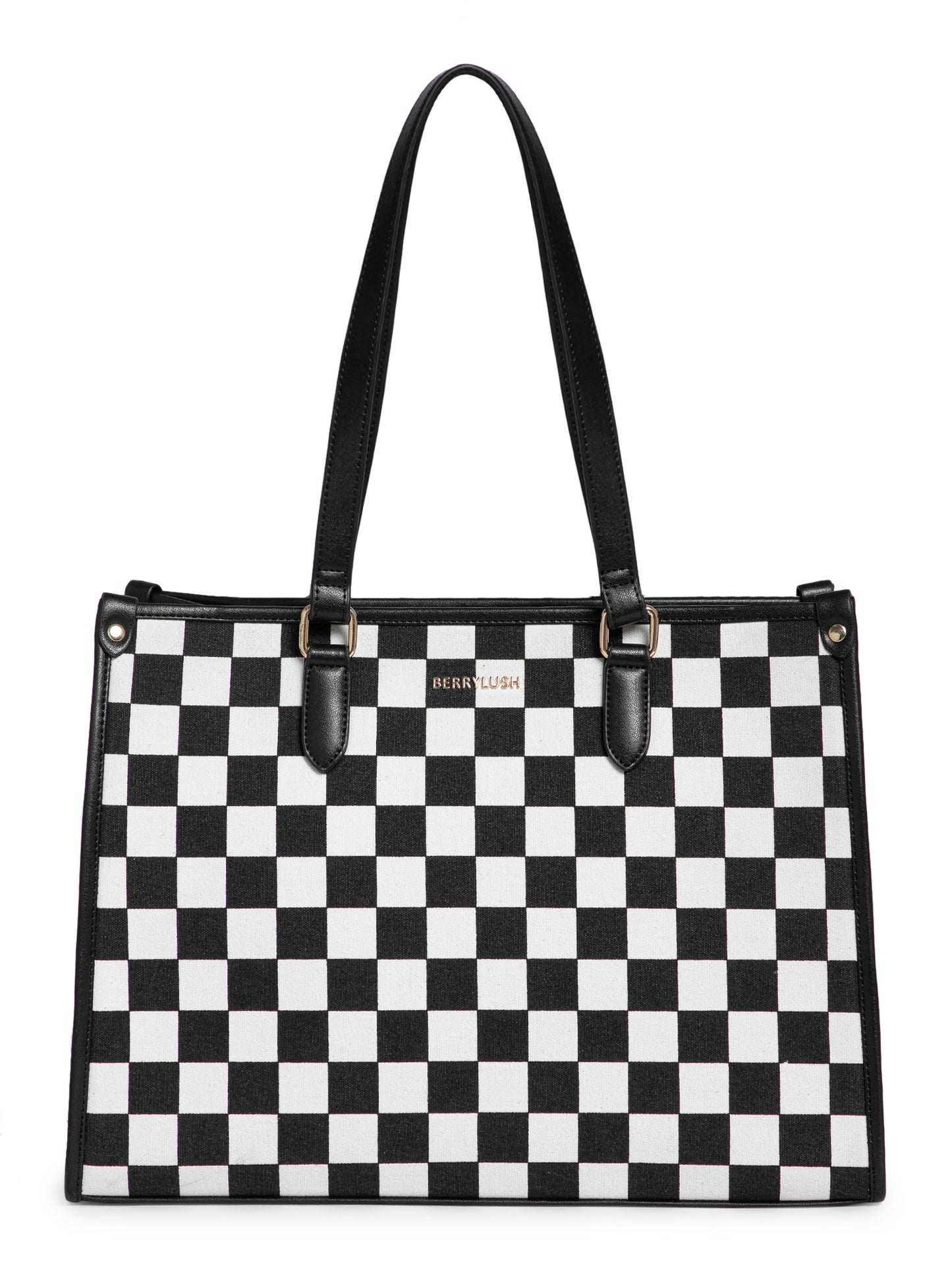 Berrylush Women White Checked Two Handles Casual Shoulder Bag