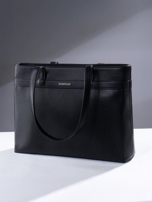 Berrylush Women Solid Black Synthetic Leather Two-Handle Push-Lock Non-Detachable Strap Regular Shoulder Bag