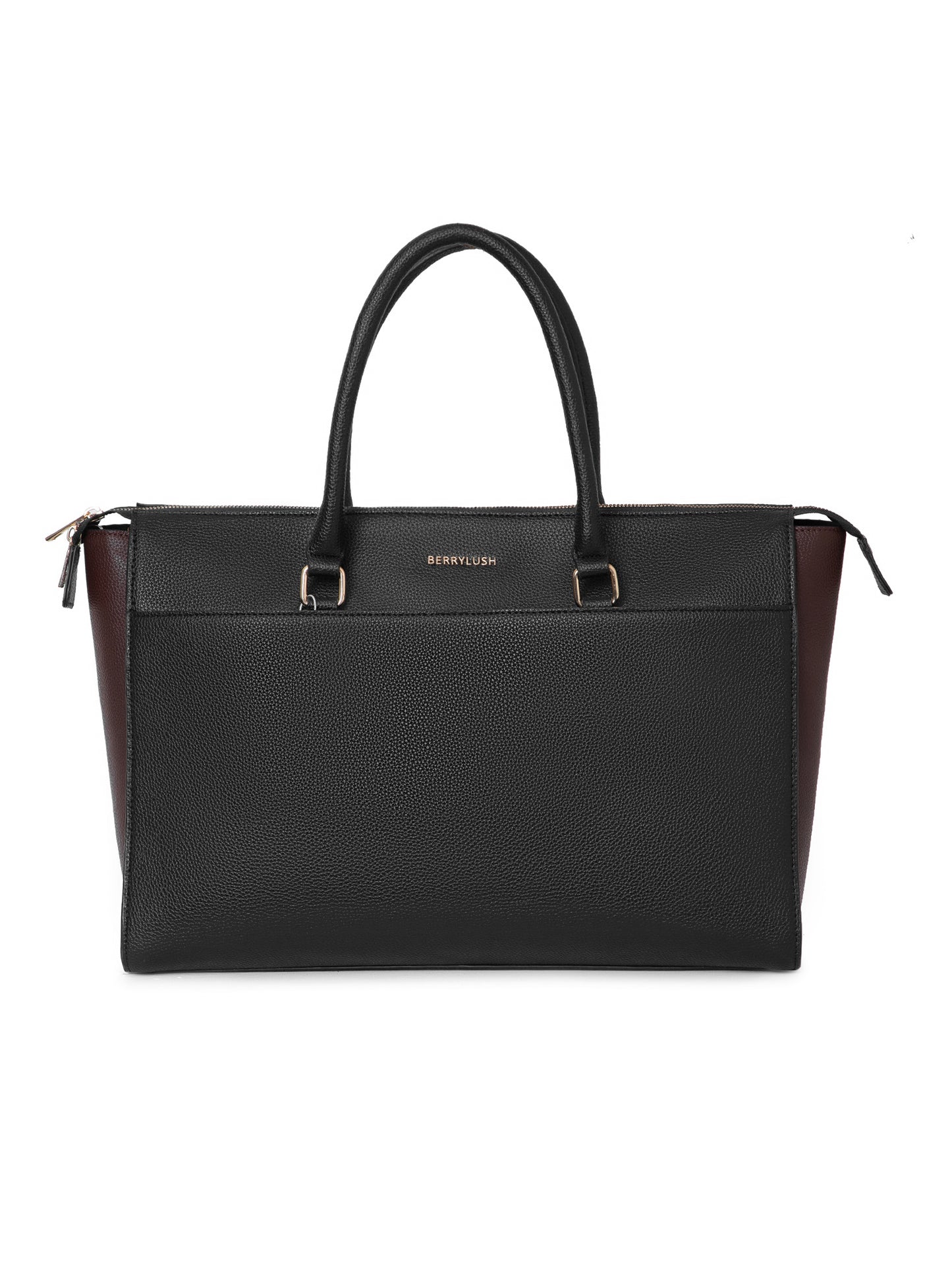 Berrylush Women Black Solid Two Handles Smart Casual Tote Bag
