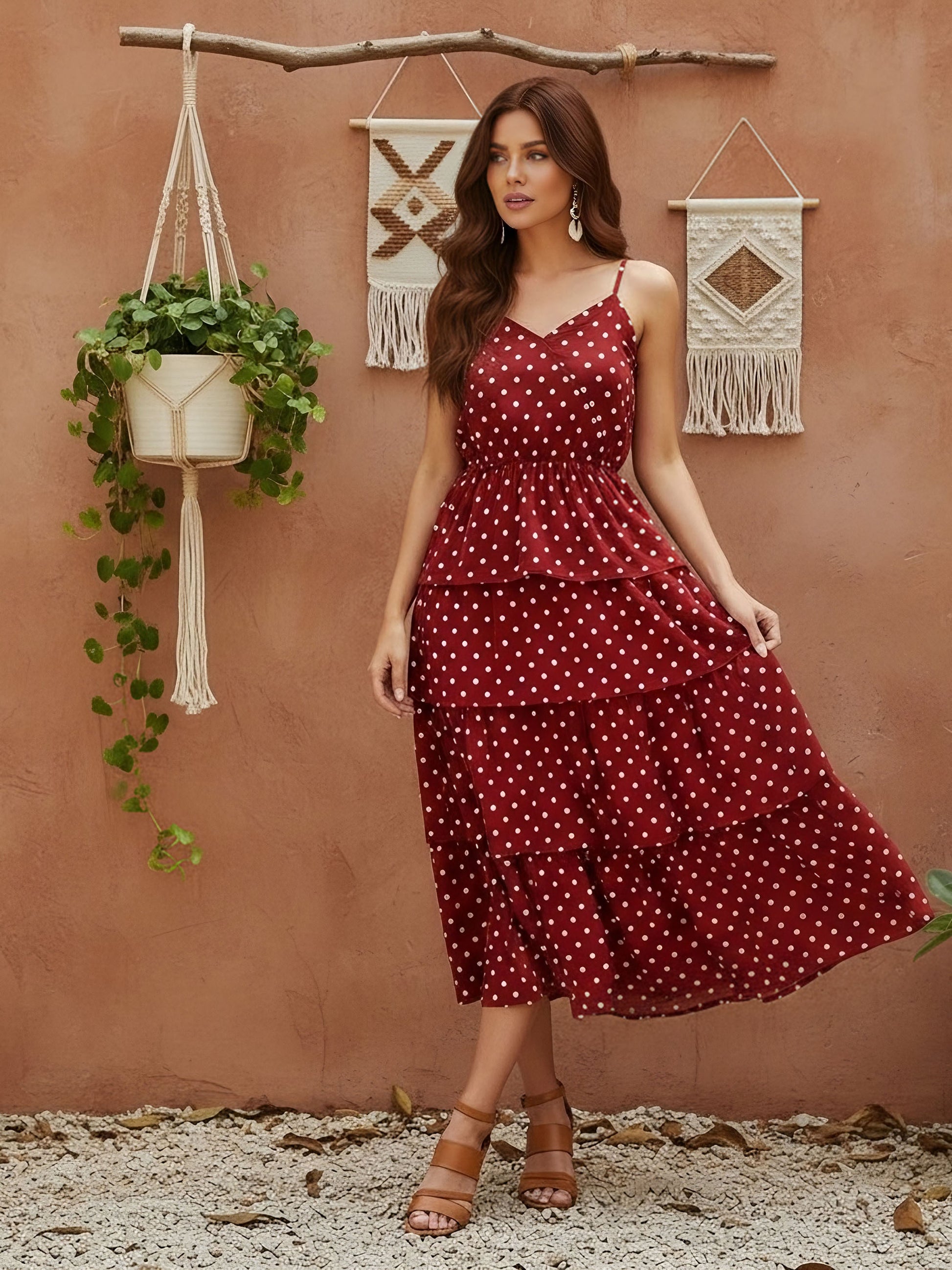 Red Fit And Flare Midi Dress Berrylush Women Red Polka Dot Printed V-Neck Tiered Fit Red Fit And Flare Midi Dress Berrylush Women Red Polka Dot Printed V-Neck Tiered Fit