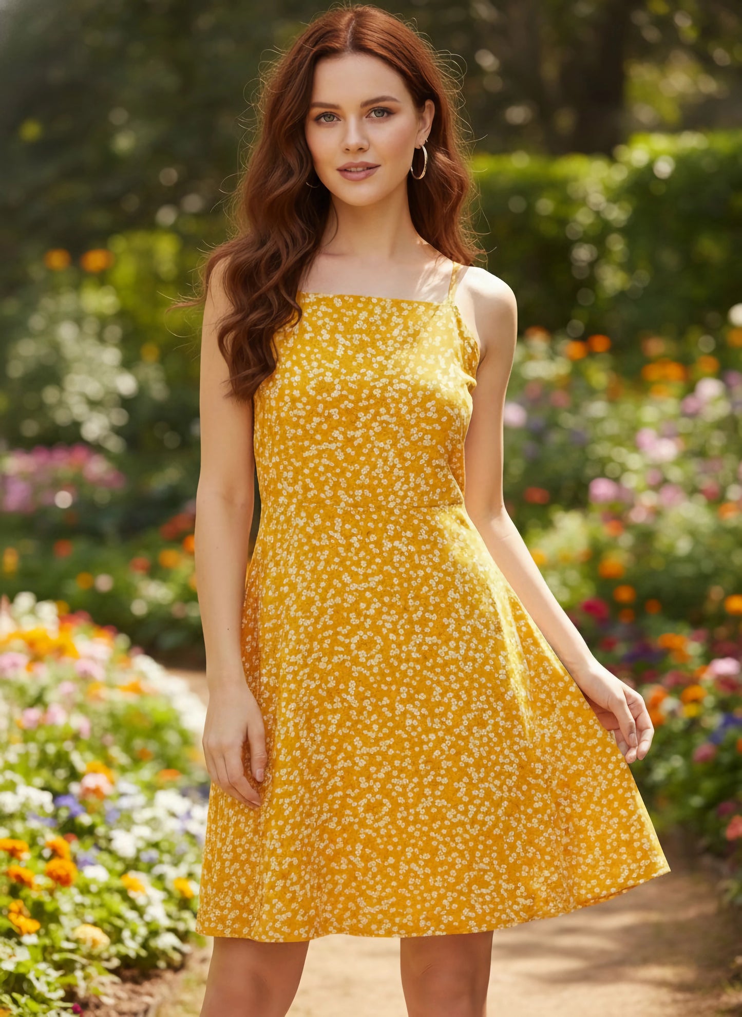 Berrylush Women Yellow & White Floral Printed Fit & Flare Mini Dress