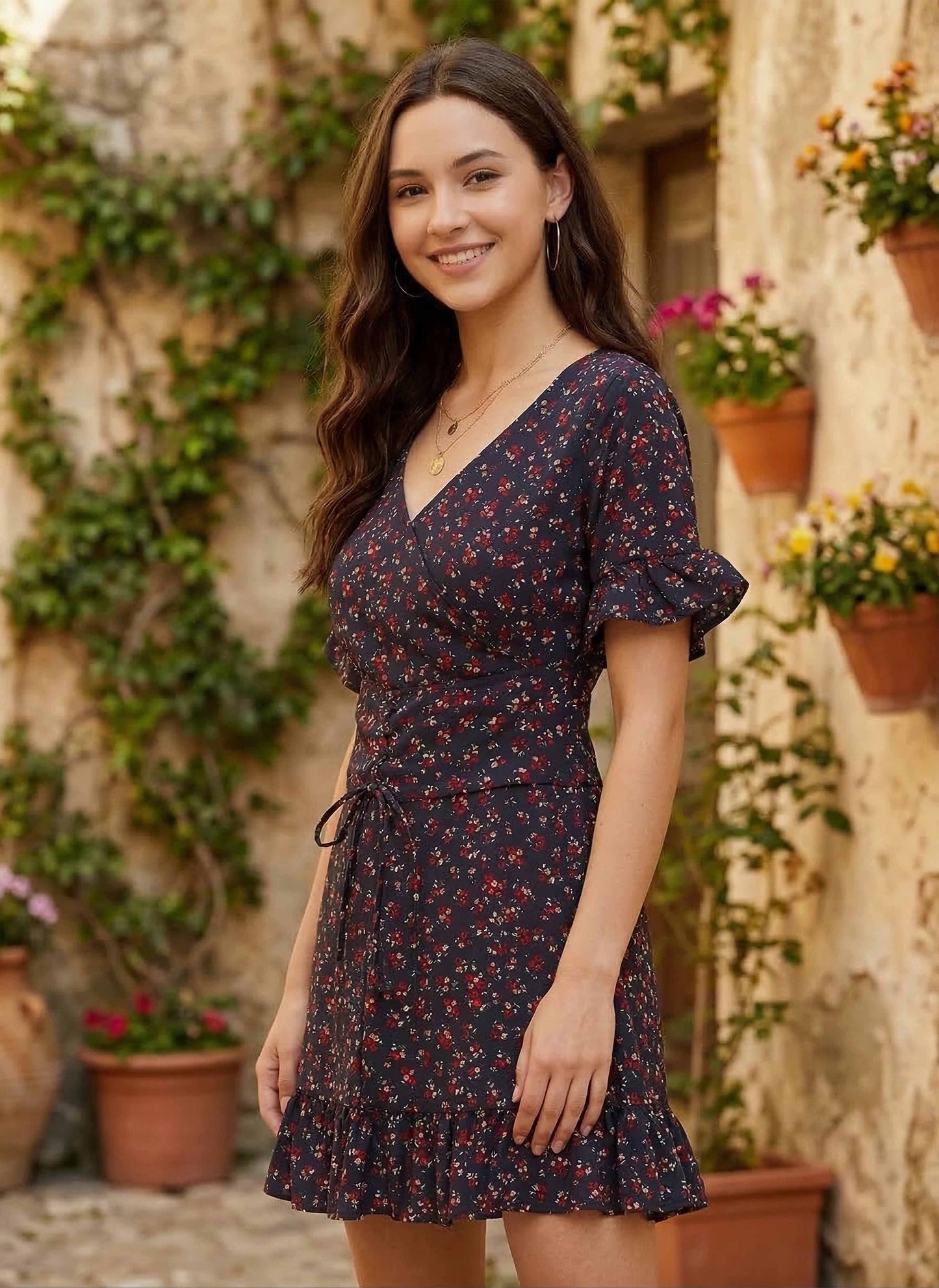 Berrylush Women Navy Blue Floral Printed Fit & Flare Mini Dress