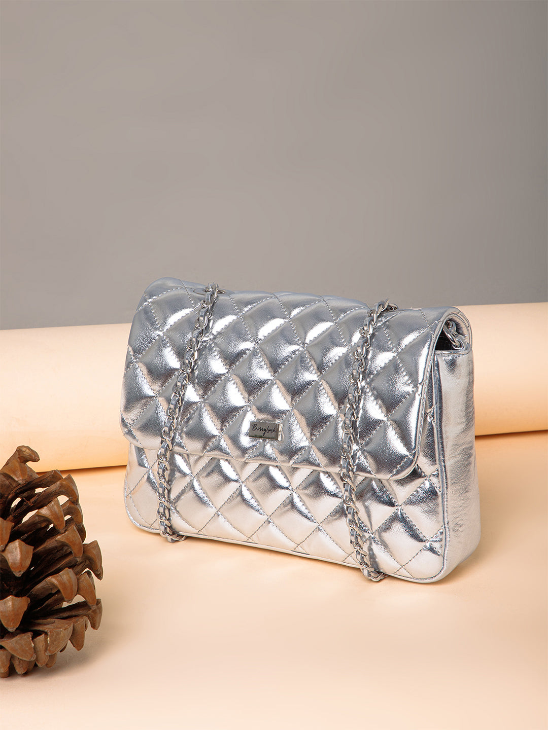 Berrylush Women Silver Solid Regular Shoulder Bag