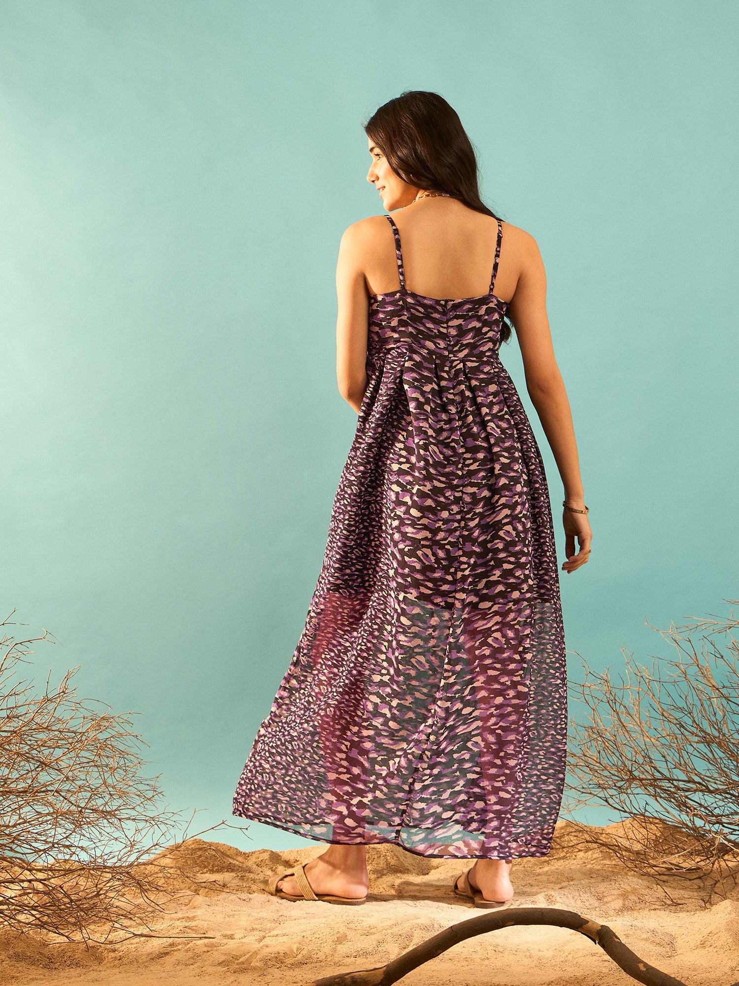 Berrylush Women Animal Print Shoulder Straps Maxi Dress