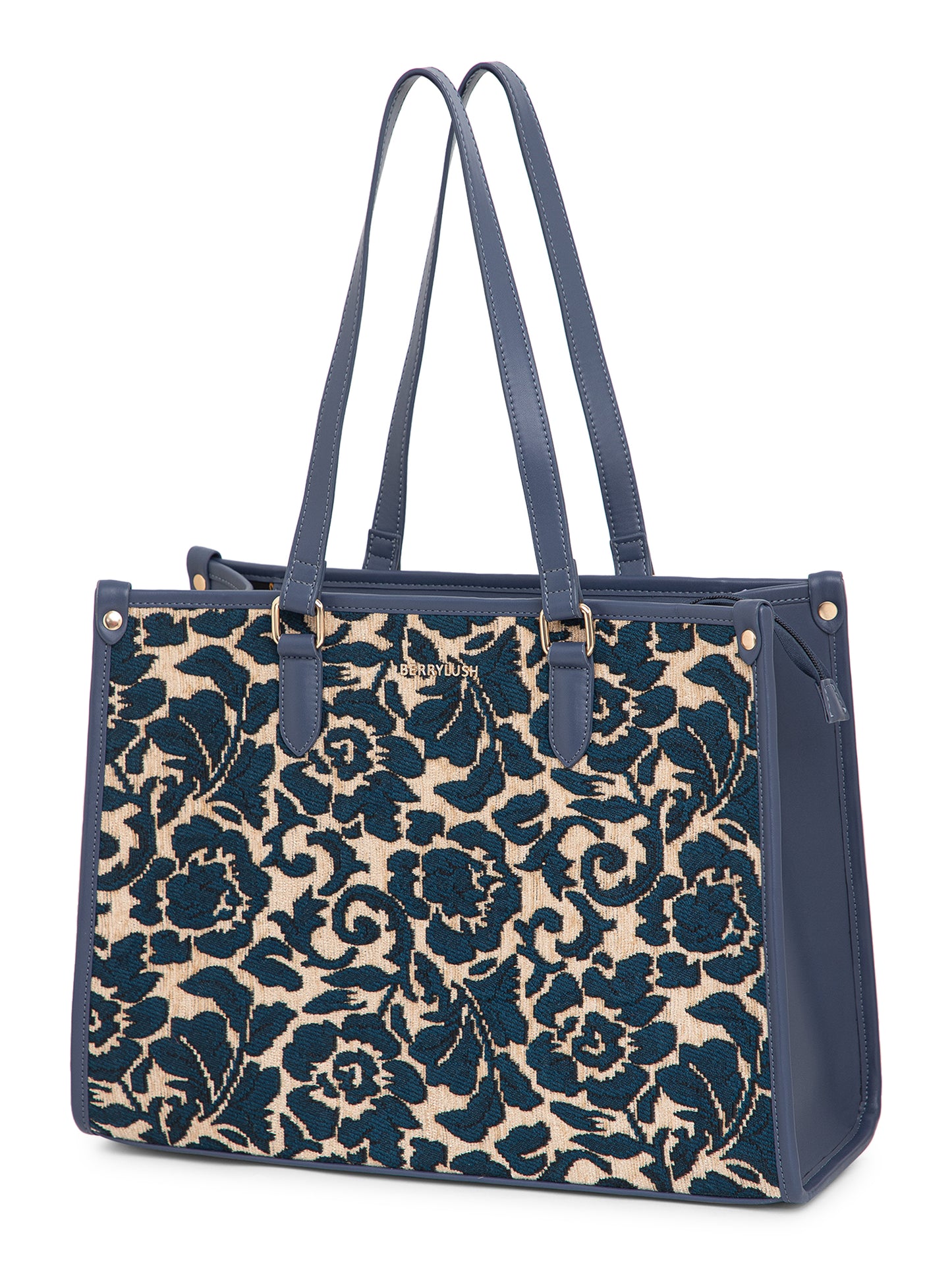 Berrylush Women Blue Floral Print Two Handles Casual Shoulder Bag