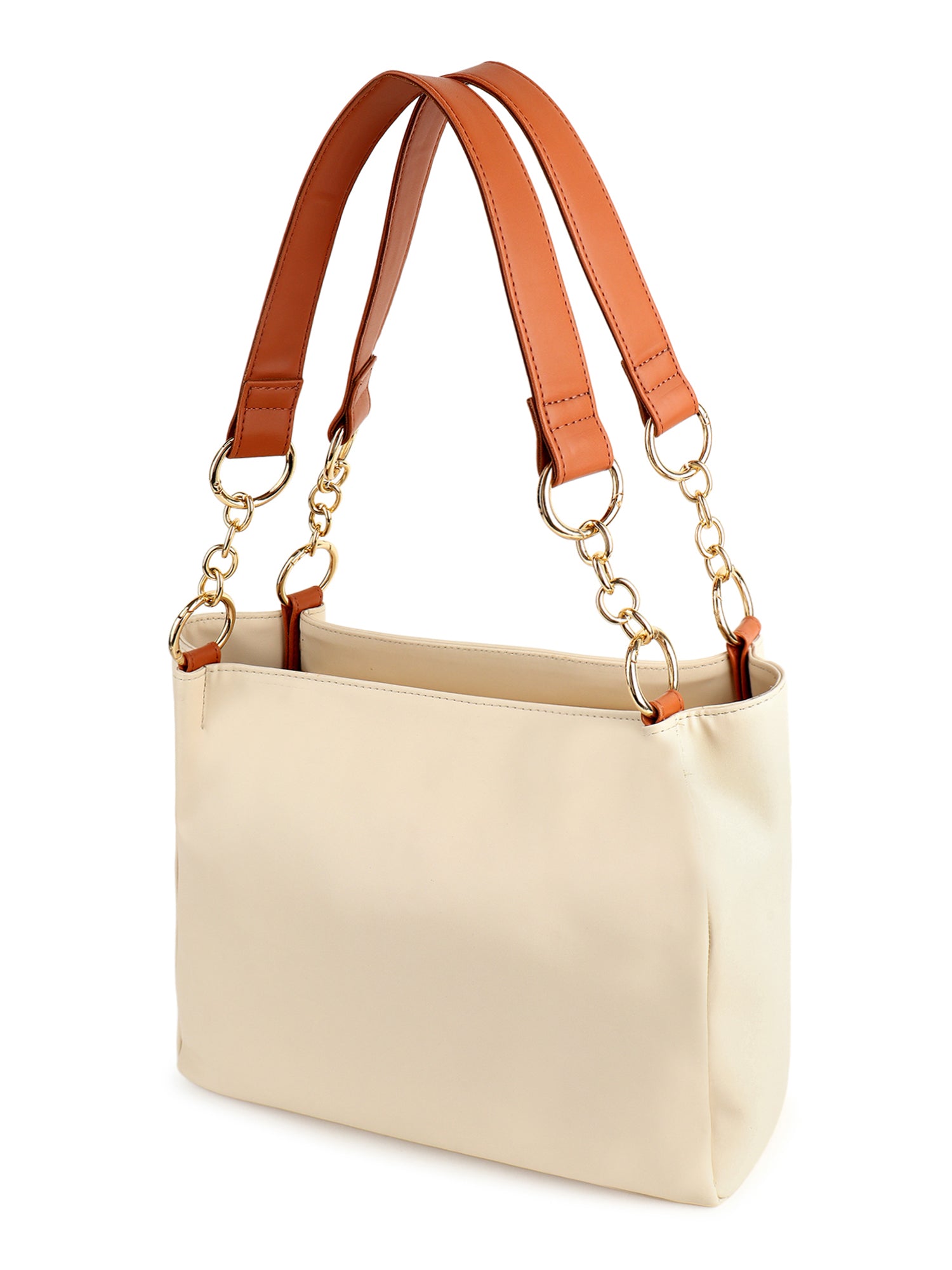 Berrylush Women Solid Beige PU Detachable Sling Strap Structured Handheld Bag