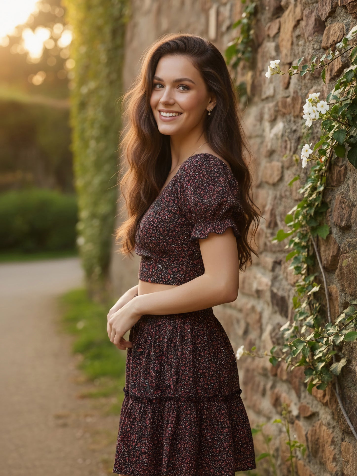 Berrylush Women Black Floral Printed Sweetheart Co-Ordinate Dress