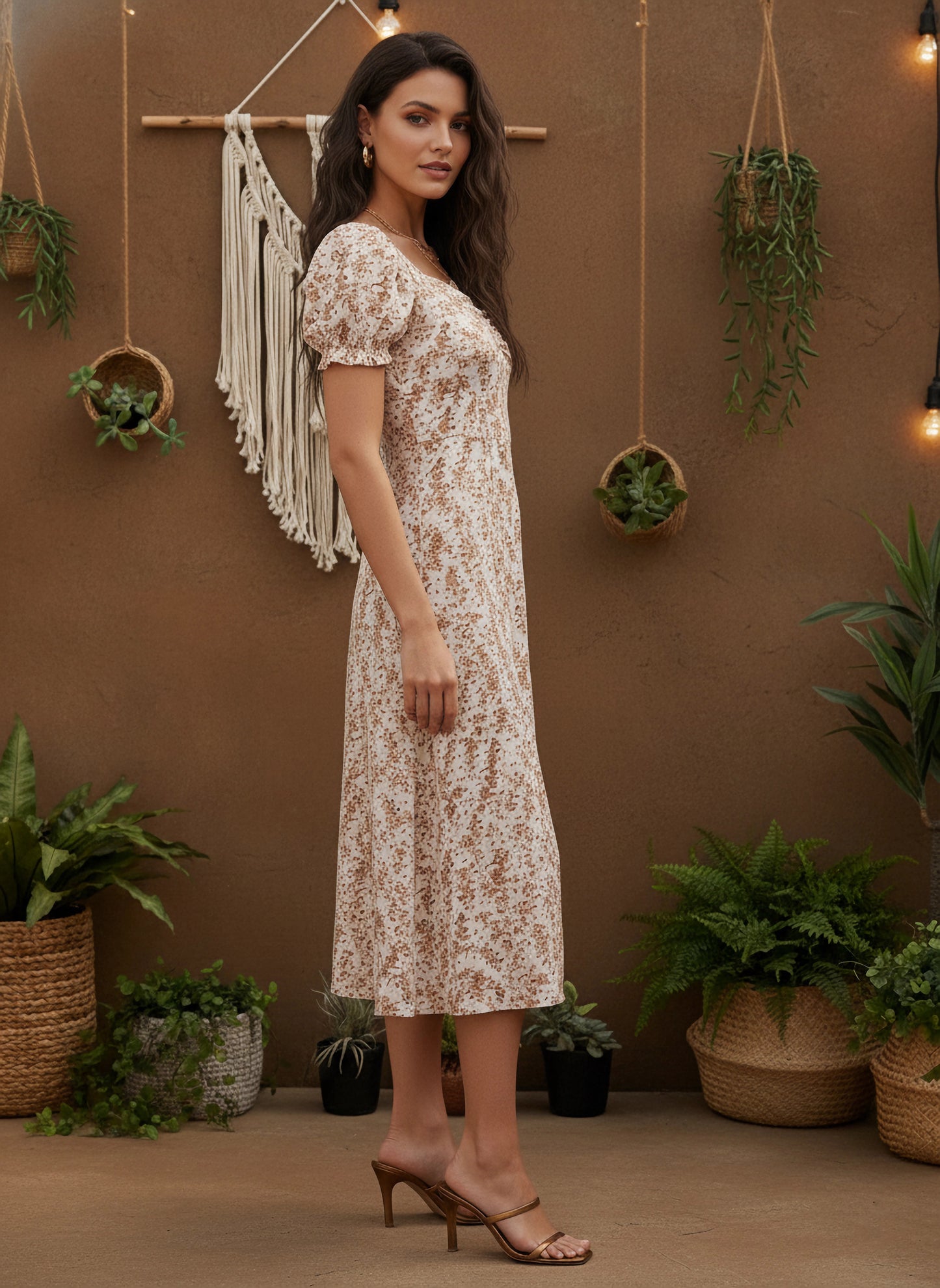 Berrylush Women White Floral Printed Sweetheart Neck Crepe Straight A-Line Midi Dress