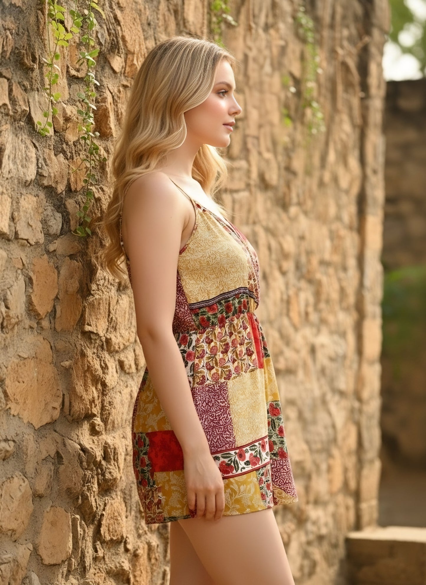 Berrylush Women Red & Yellow Floral Printed V-Neck Sleeveless Straight Hem Wrap Gathered Mini Jumpsuit