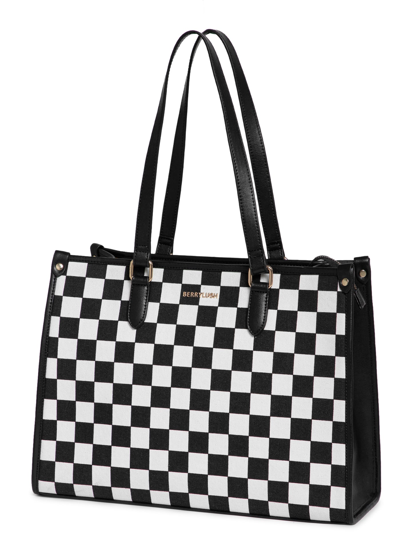 Berrylush Women White Checked Two Handles Casual Shoulder Bag