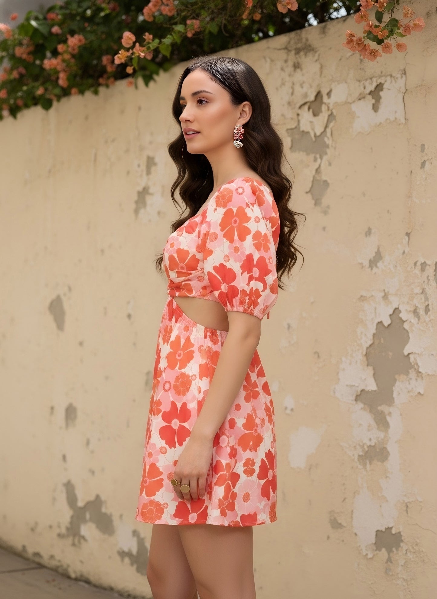 Berrylush Women White Floral Print Sweetheart Neck Puff Sleeve Fit & Flare Mini Dress