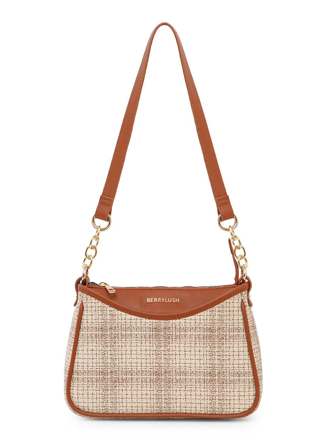 Berrylush Women Cream Checked One Handle Smart Casual Regular Shoulder Bag