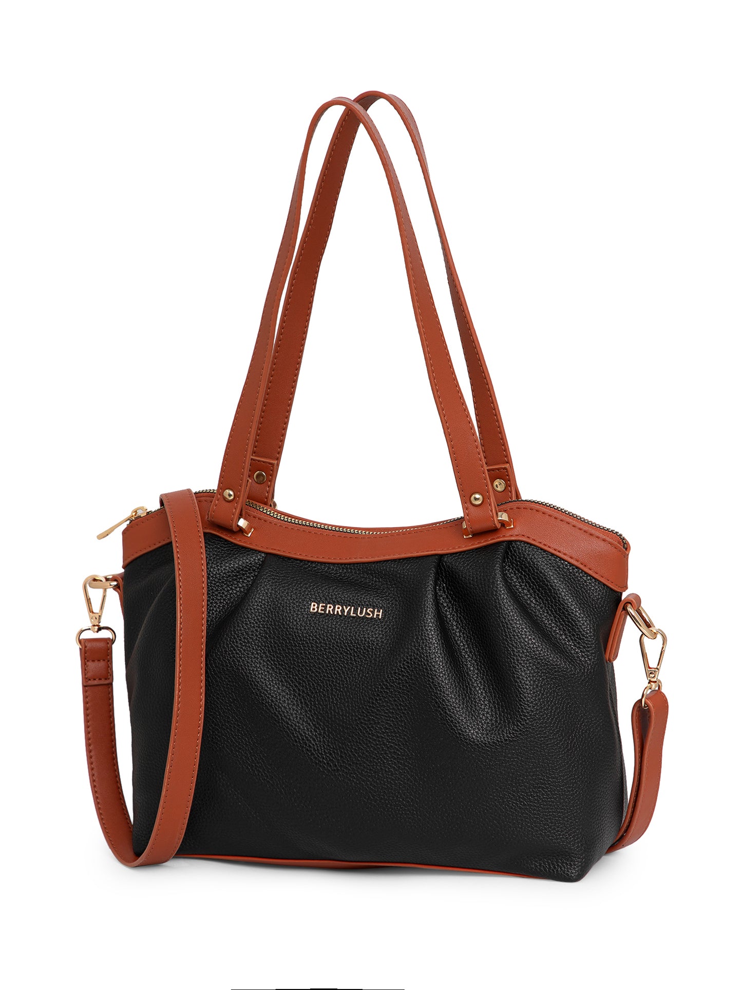 Berrylush Women Black Solid Two Handles Detachable Casual Sling Bag