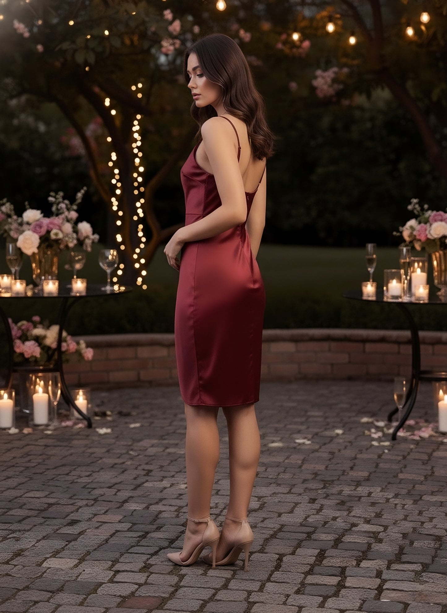 Berrylush Women Solid Maroon Cowl Neck Sleeveless Zipper-Up Tulip Hem Pleated Bodycon Mini Dress