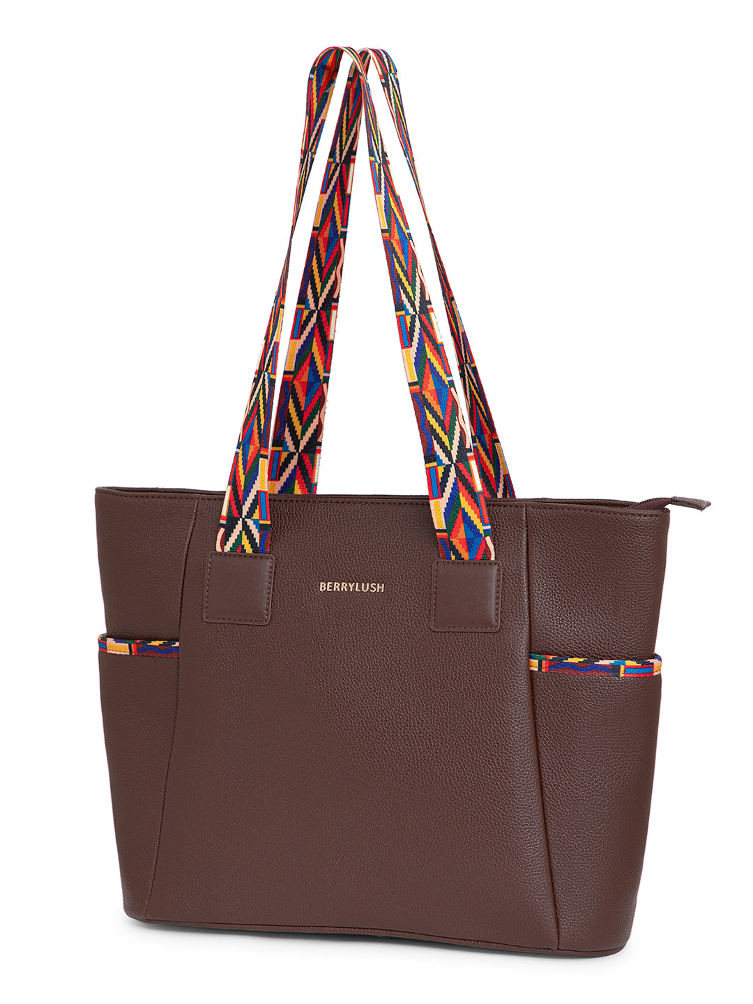Berrylush Women Brown Textured Two Handles Casual Tote Bag