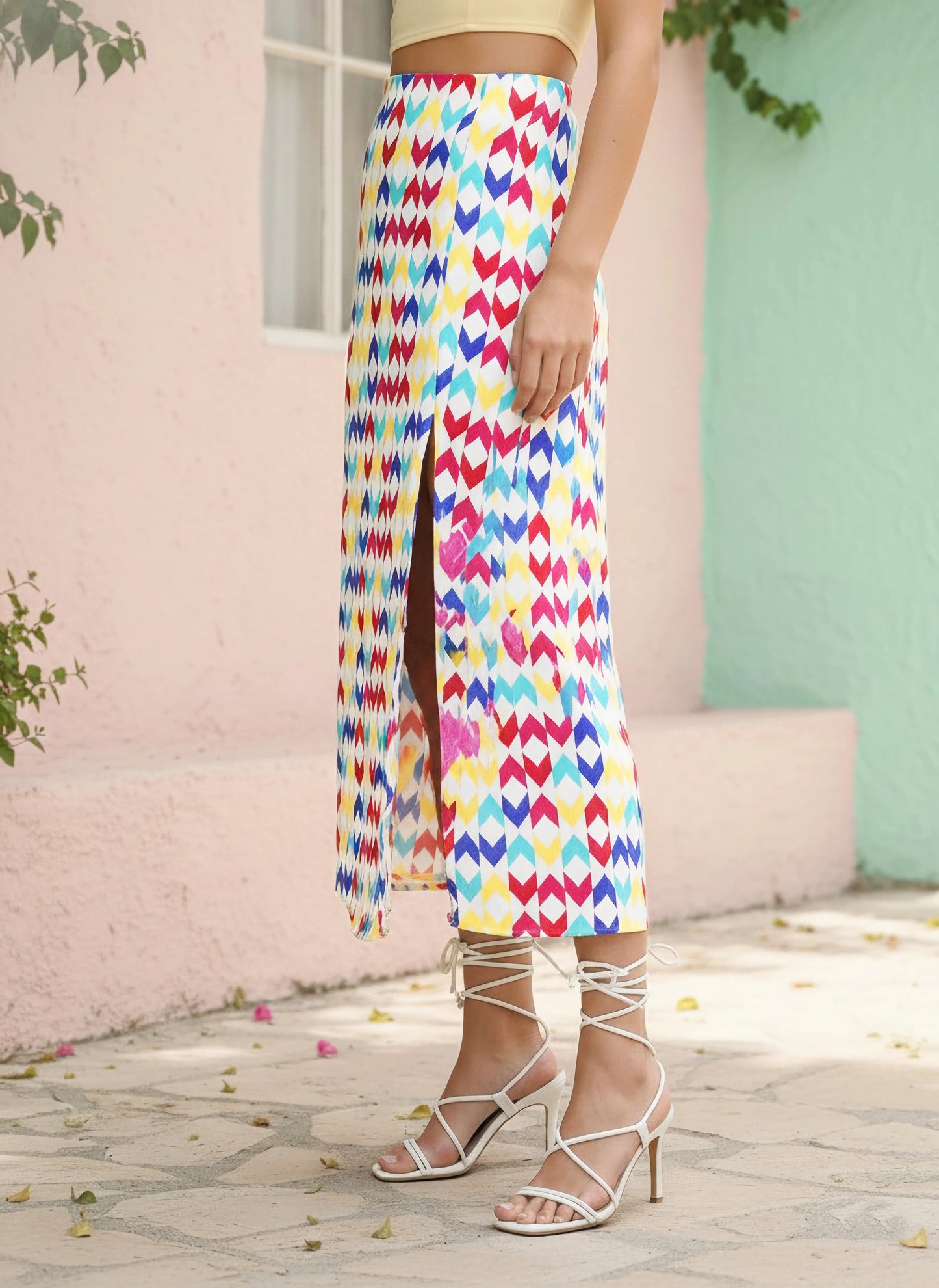 Berrylush Women Multicoloured Geometric Printed Flared A-Line Midi Skirt