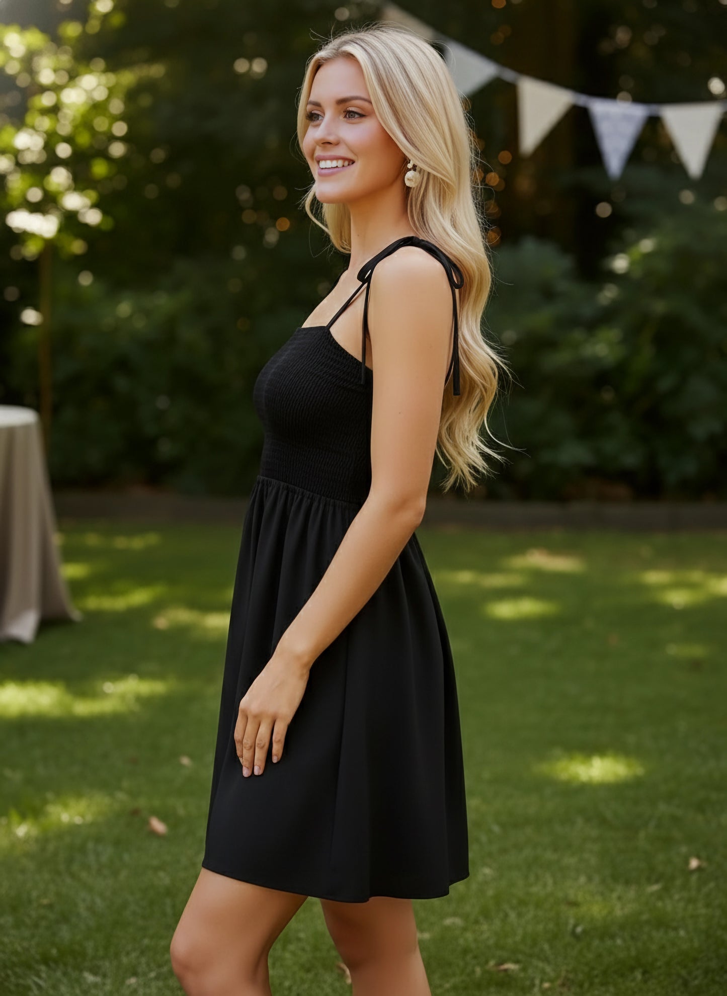 Berrylush Women Black Solid Shoulder Straps Fit and Flare Mini Dress