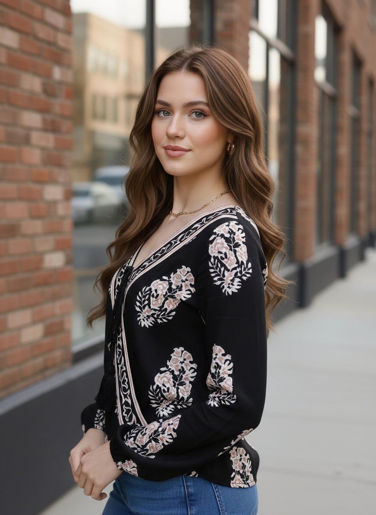 Berrylush Women Black & Pink Floral Printed V-Neck Front Tie-Up Cotton Wrap Top