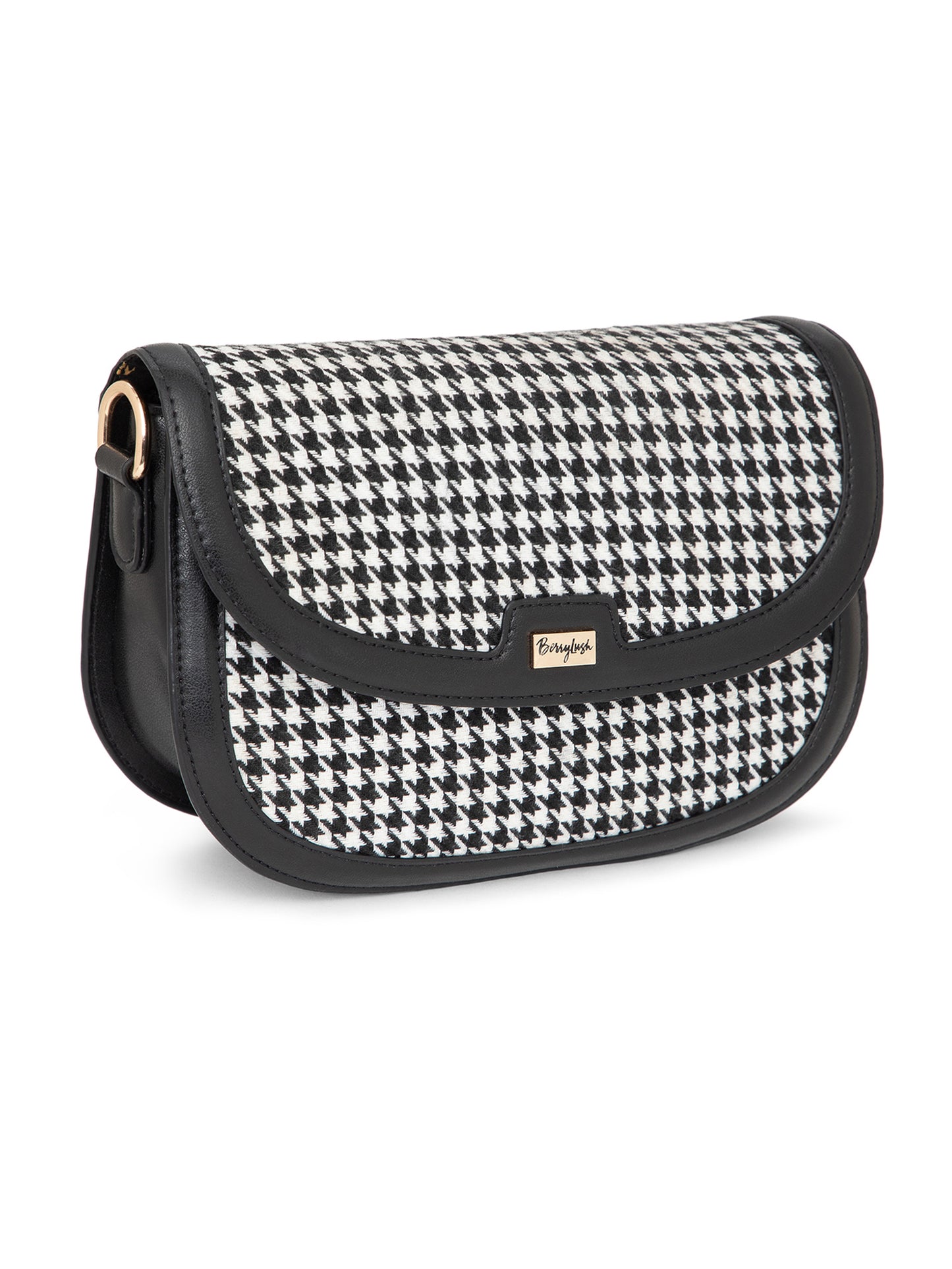 Berrylush Women Black Houndstooth Detachable Sling Casual Sling bag