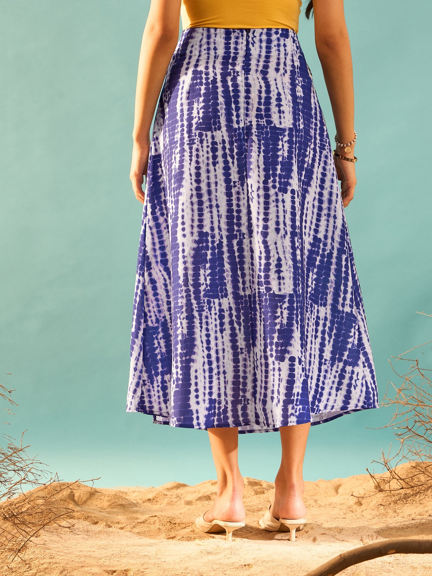 Berrylush Women Tie And Dye Print Slide Slit A-Line Midi Skirt