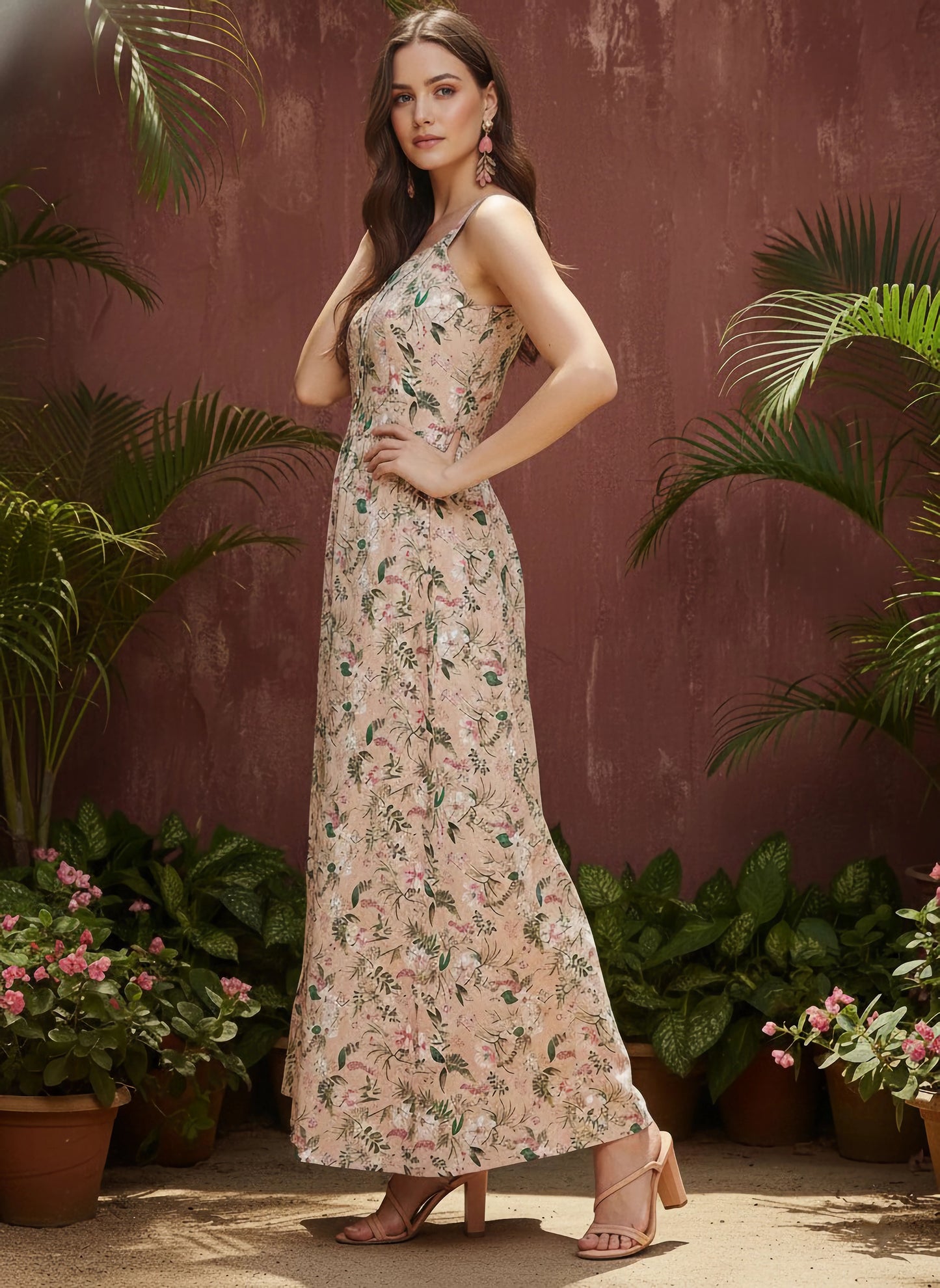 Berrylush Women Multi-Colour Floral Sweetheart Neck Maxi Dress