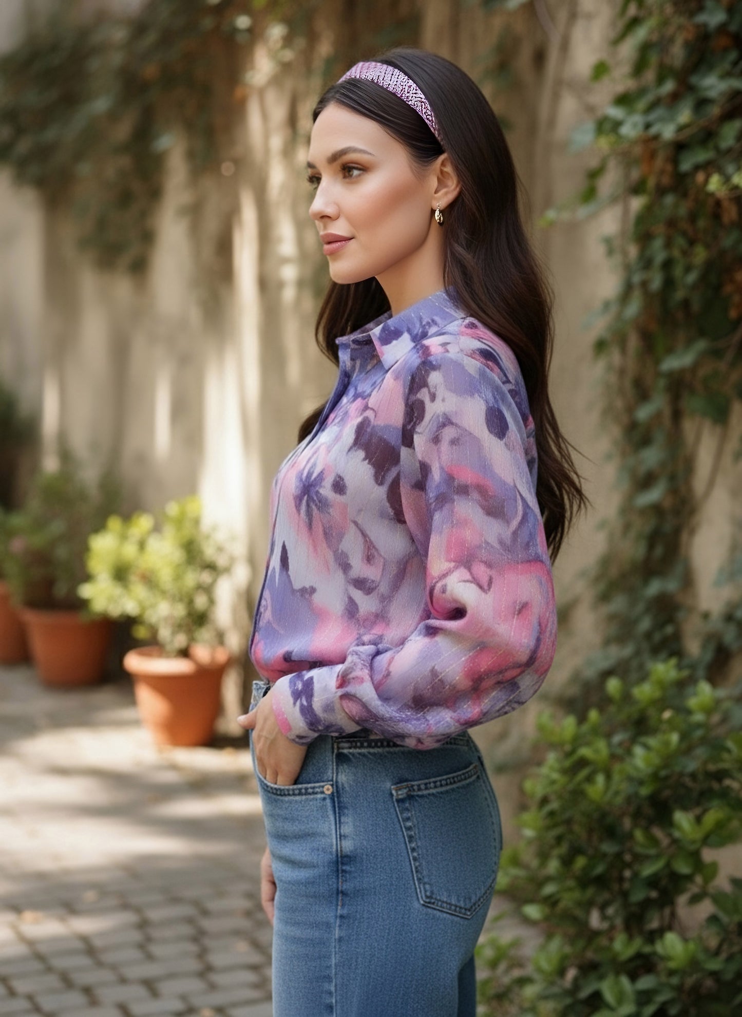 Berrylush Women Purple Floral Print Spread Collar Long Sleeves Casual Regular Shirt