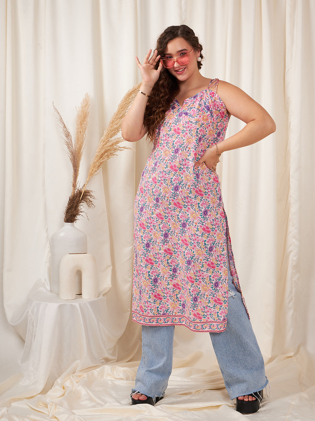 Pink Silk Foil Print Shoulder Strap Suit Set with Organza Dupatta | Suit  Set Online USA – Ria Fashions