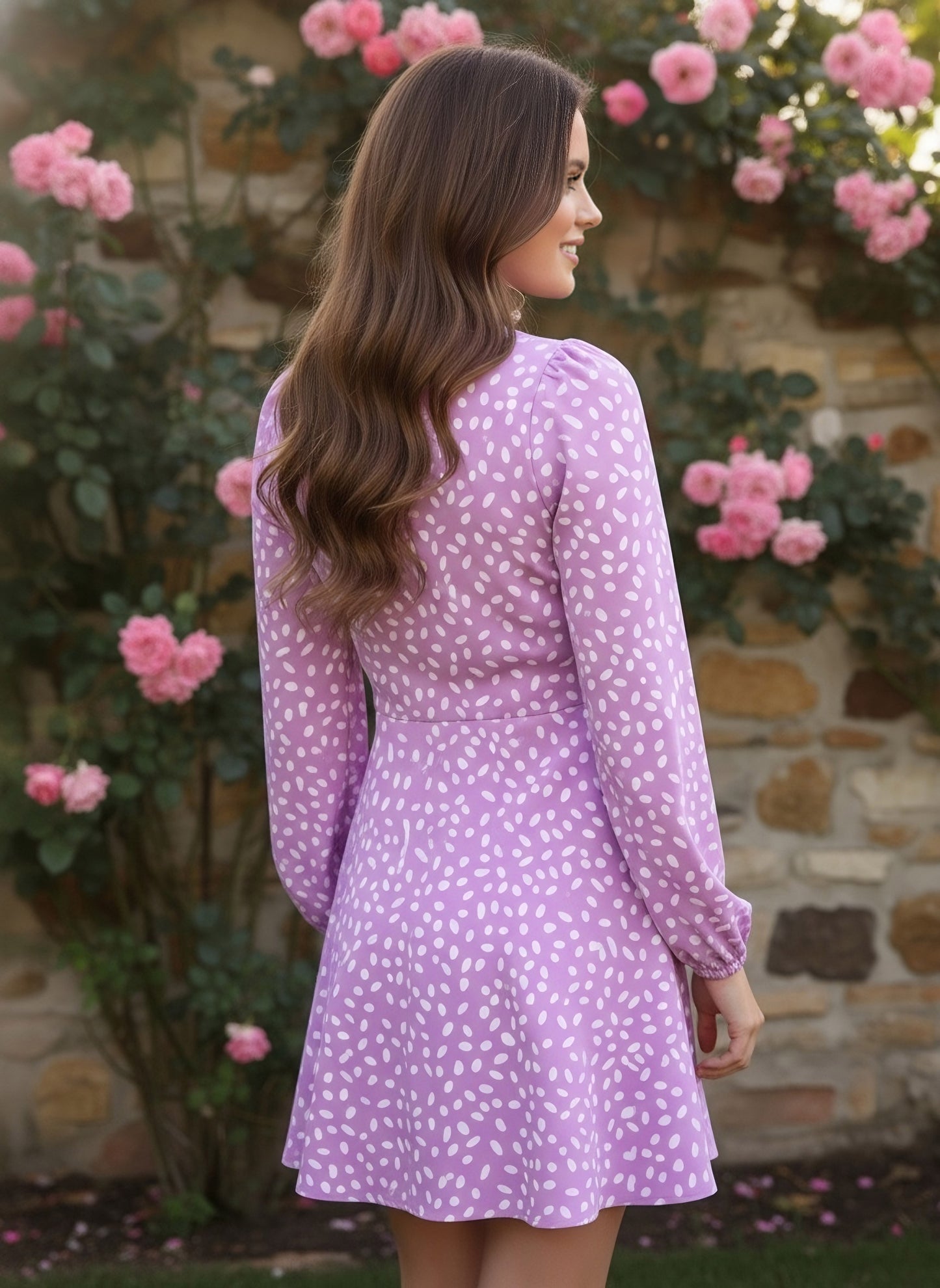 Berrylush Women Purple Abstract Printed A-Line Front Tie-Up Mini Dress