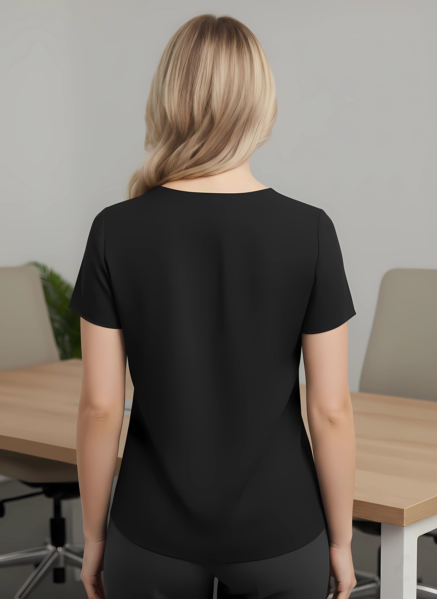 Berrylush BIZwear Women Solid Black Mandarin Collar Neck Flutter Sleeves Front Button-Up Regular Top