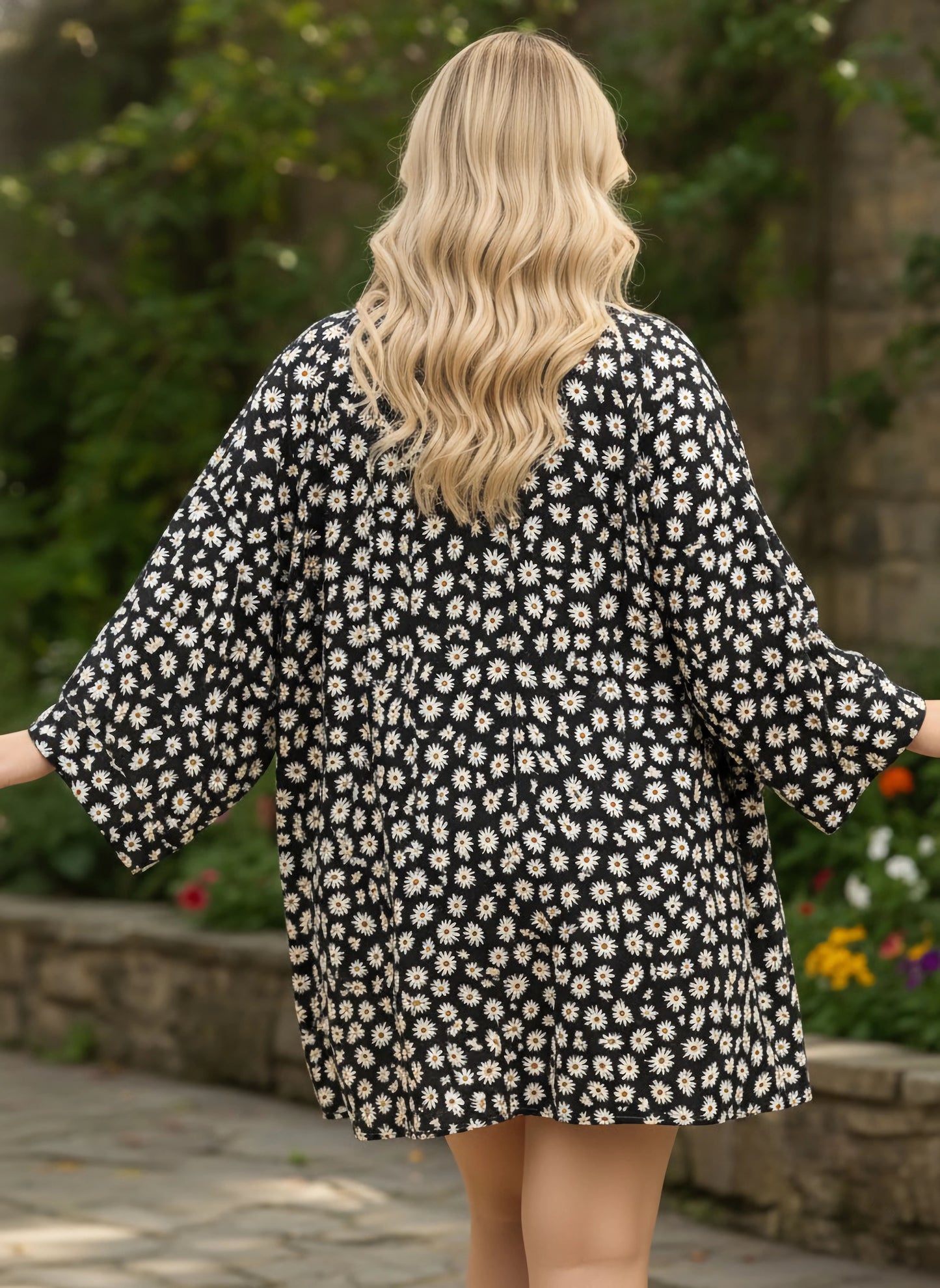 Berrylush Curve Women Black & White Floral Printed Square Neck Crop Top & Tie-Up Front Shorts Co-Ord Set With Shrug