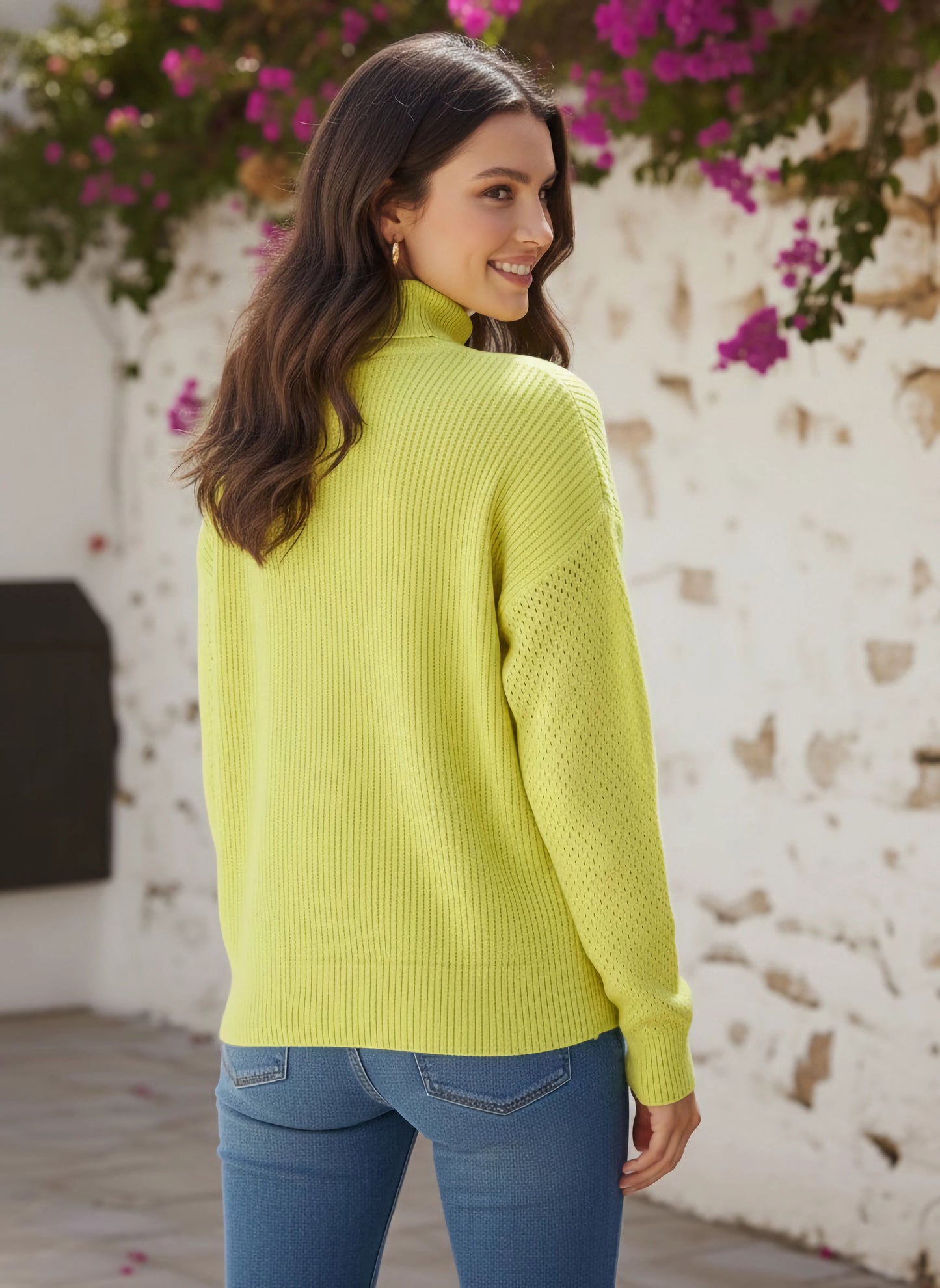 Berrylush Women Solid Bright Yellow Turtle Neck Drop-Shoulder Sleeves Acrylic Ribbed Hem Knitted Regular Sweater