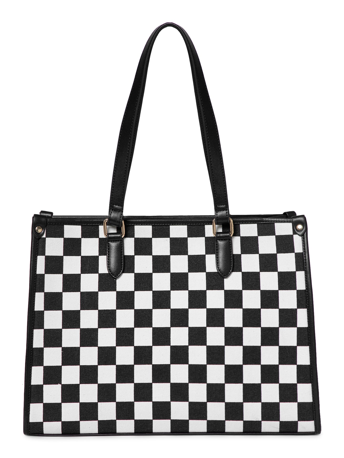 Berrylush Women White Checked Two Handles Casual Shoulder Bag