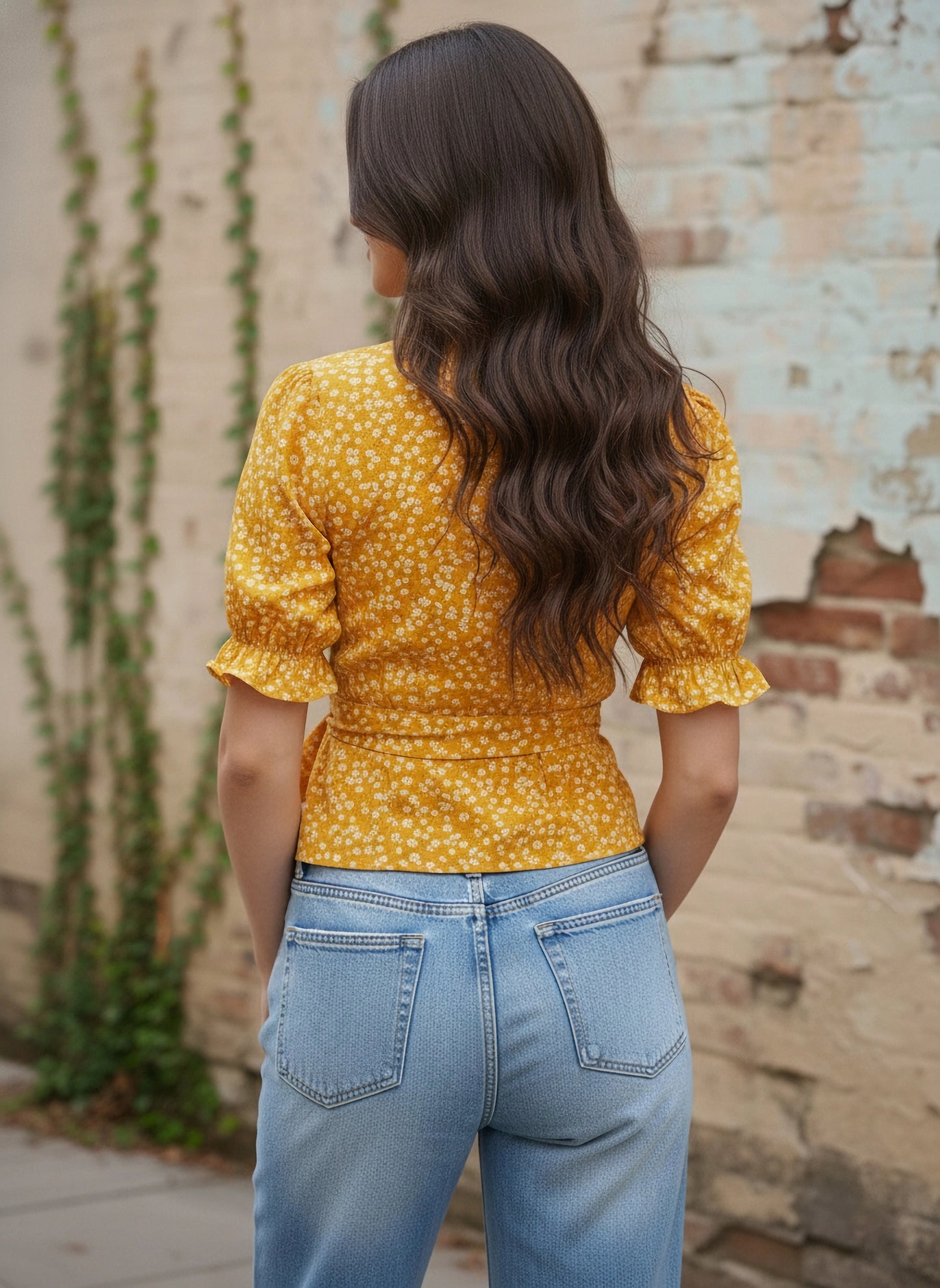 Berrylush Women Yellow & White Floral Printed Tie Knot Top