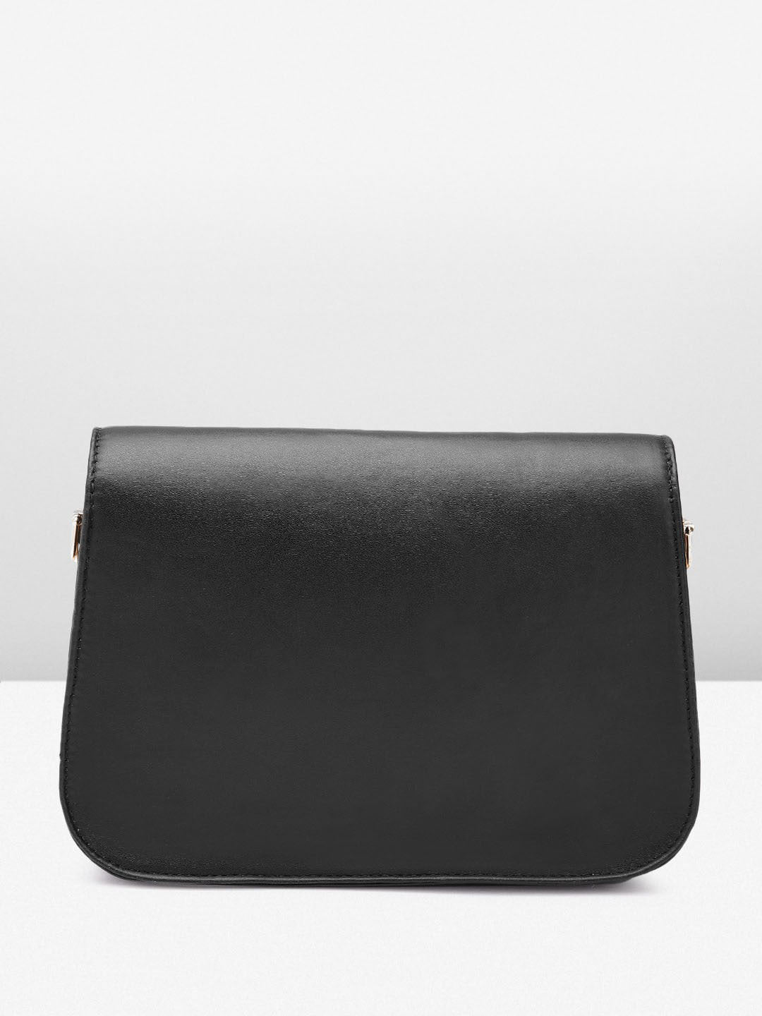 Berrylush Women Solid Black PU Detachable Sling Strap Embellished Structured Regular Sling Bag