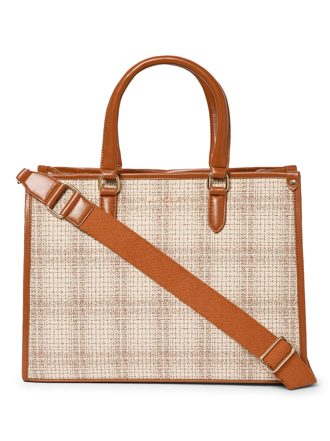 Berrylush Women Cream Checked Structured Two Handles Tote Bag