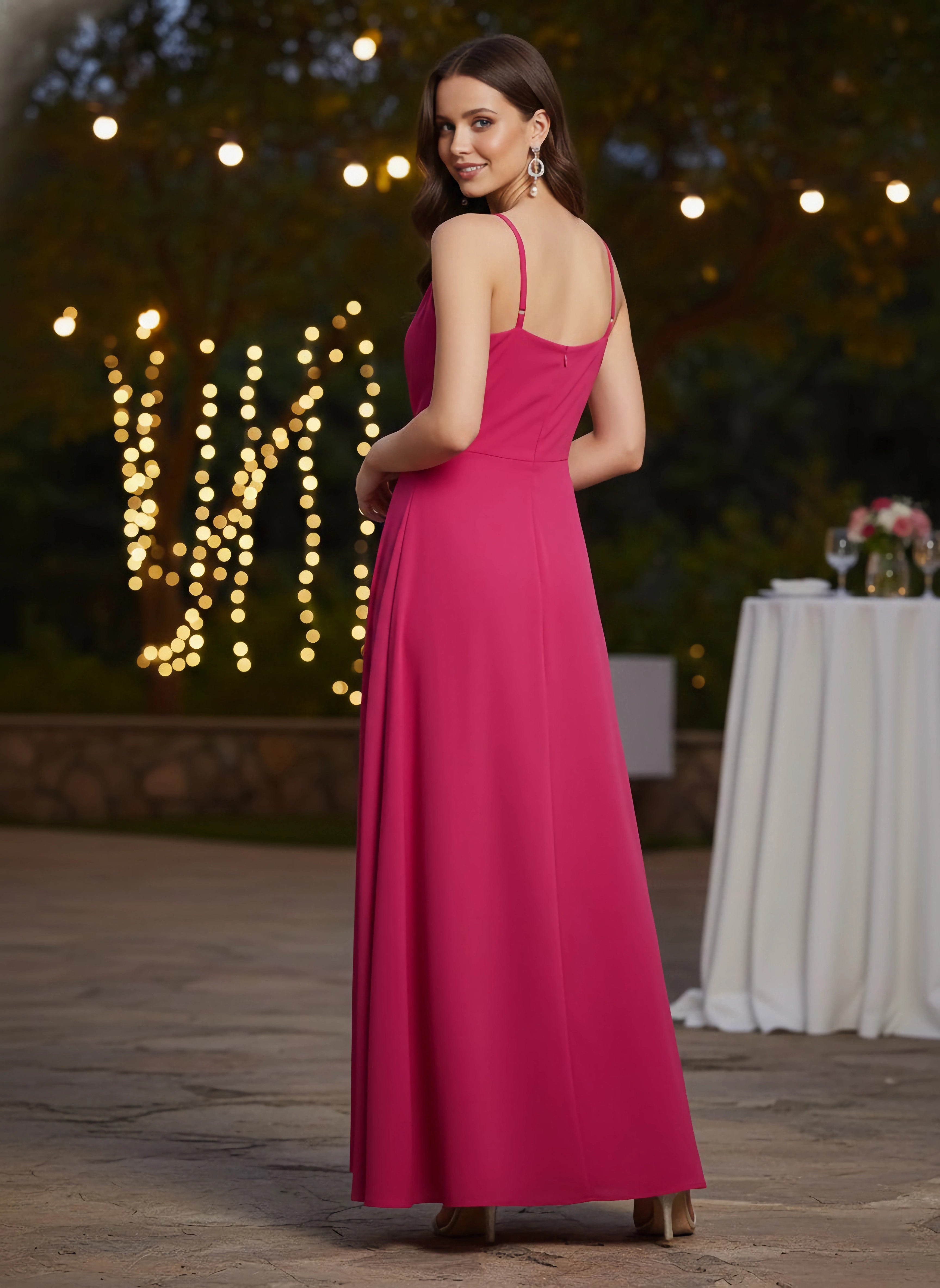 Women Solid Pink V-Neck Sleeveless Pleated Maxi Dress - Berrylush