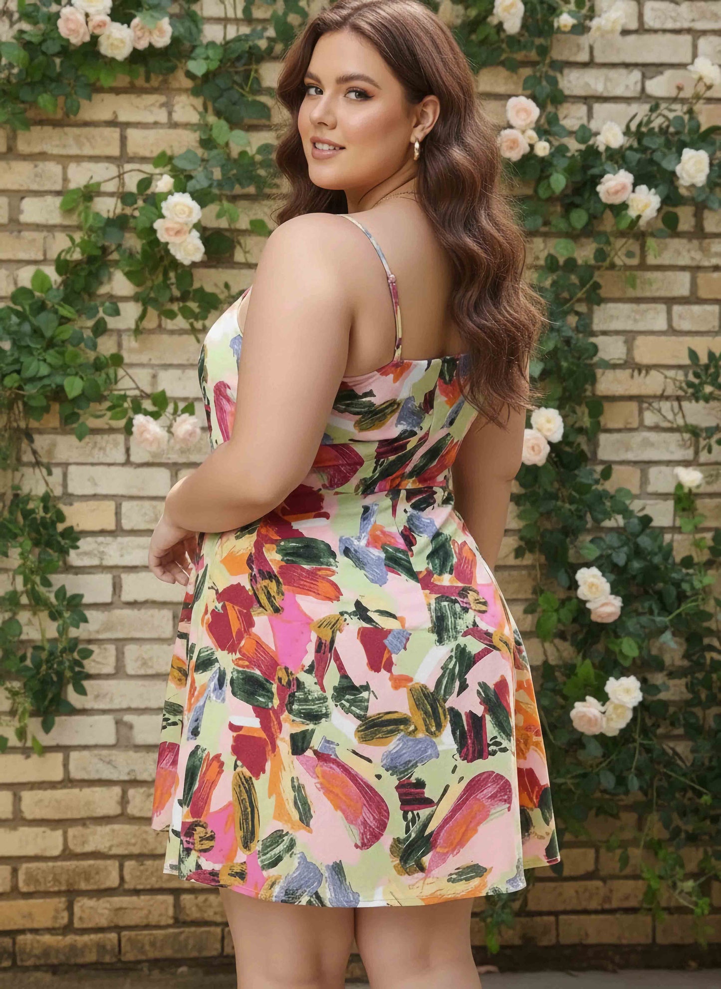 Berrylush Curve Women Pretty Pink Abstract Noughties Spaghetti Dress