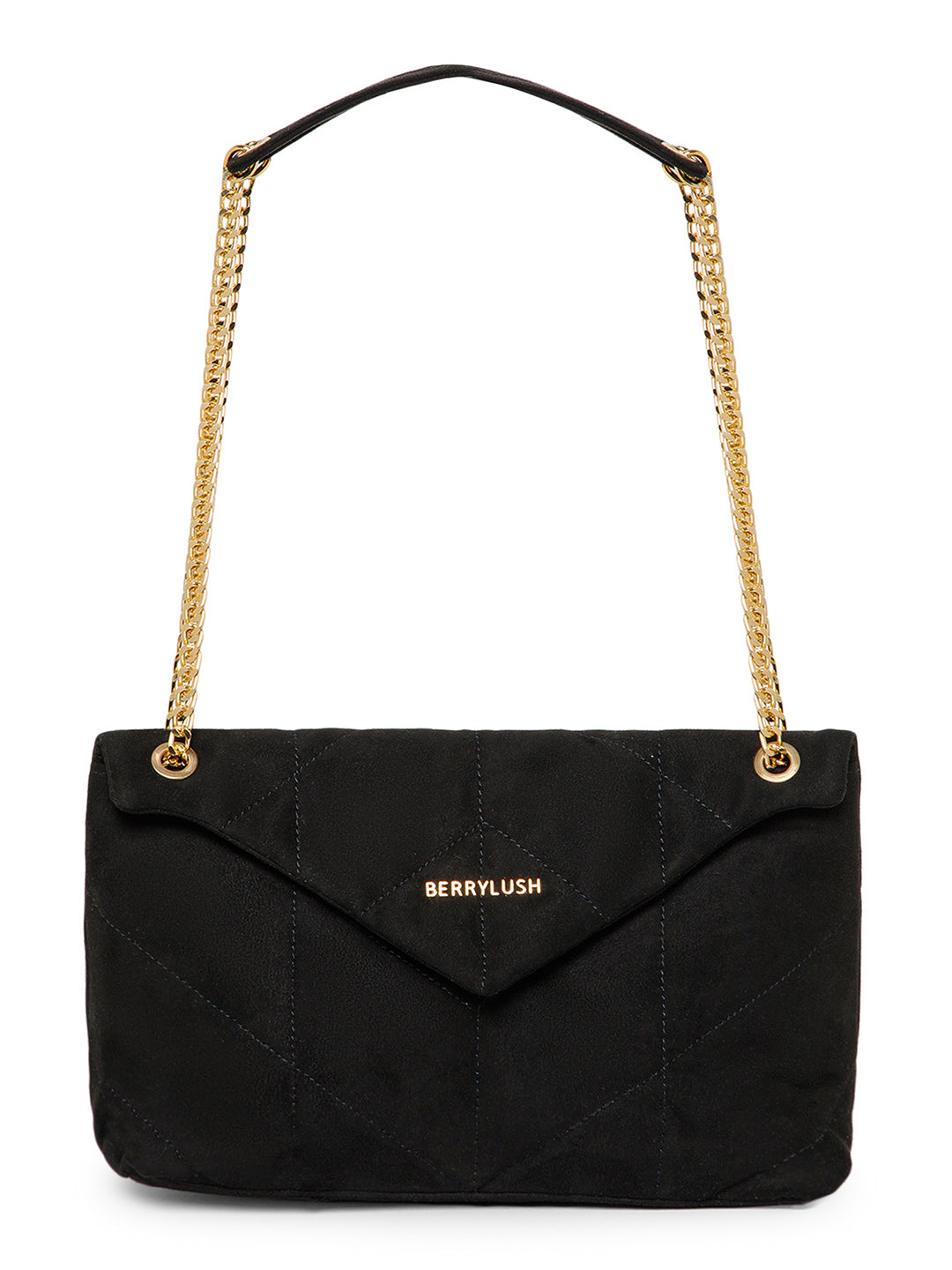 Berrylush Women Black Structured Quilted Shoulder Bag