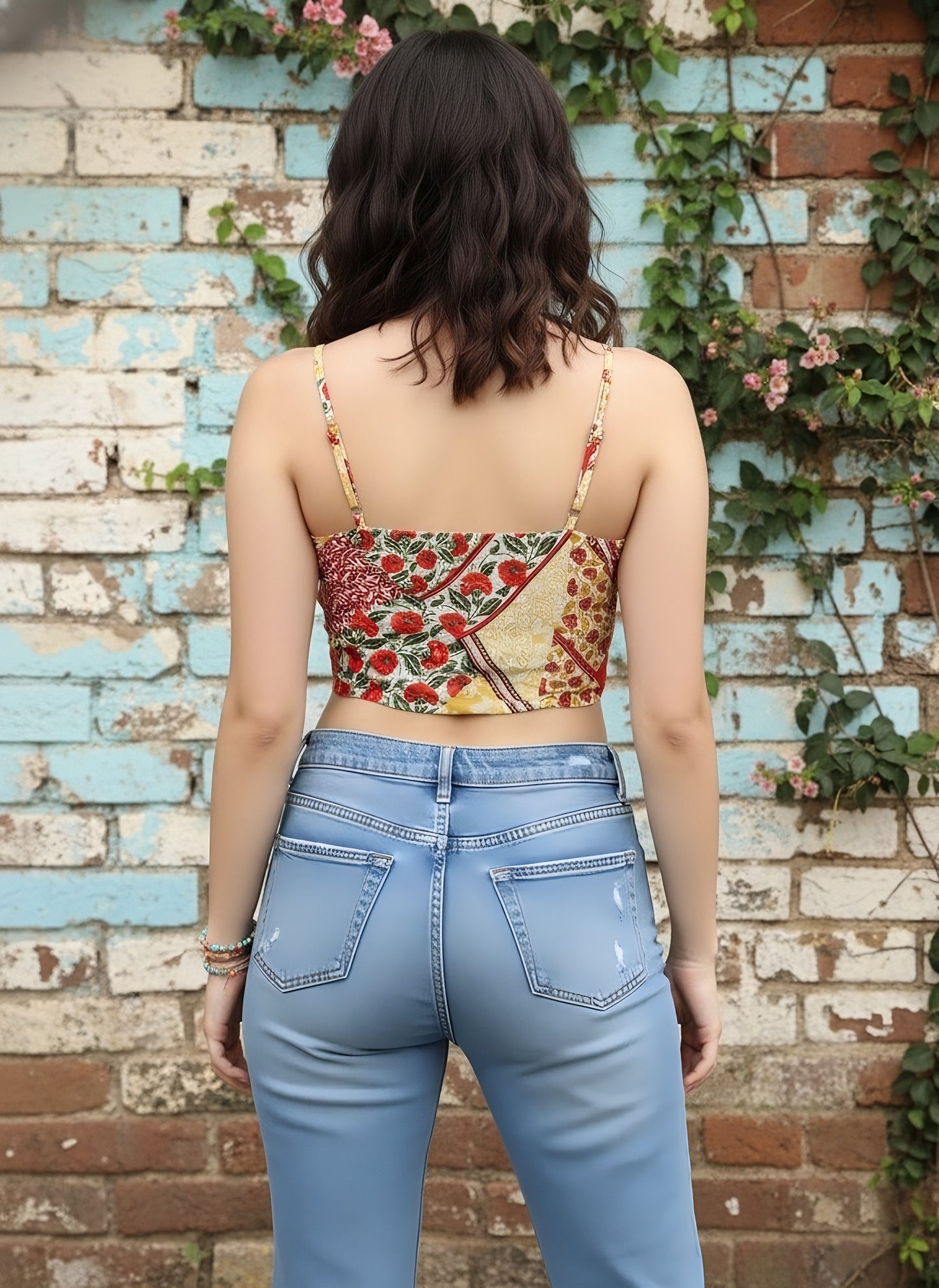 Berrylush Women Red & White Floral Print Crepe Tank Crop Top