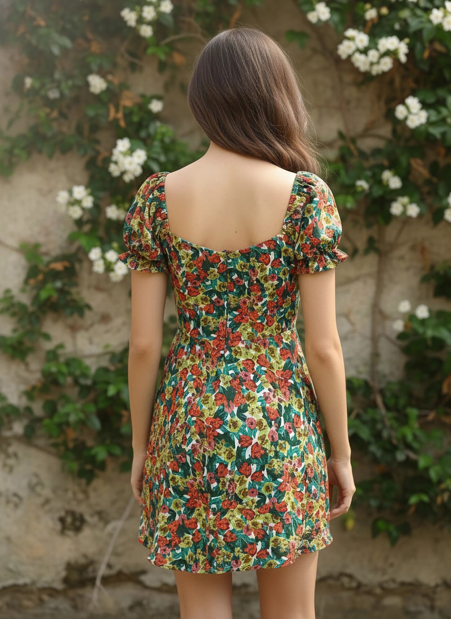 Berrylush Women Red Floral Printed Ruched Bust Bodycon Mini Dress